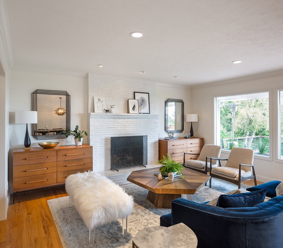 4. Frame the Fireplace with Matching Low Cabinets