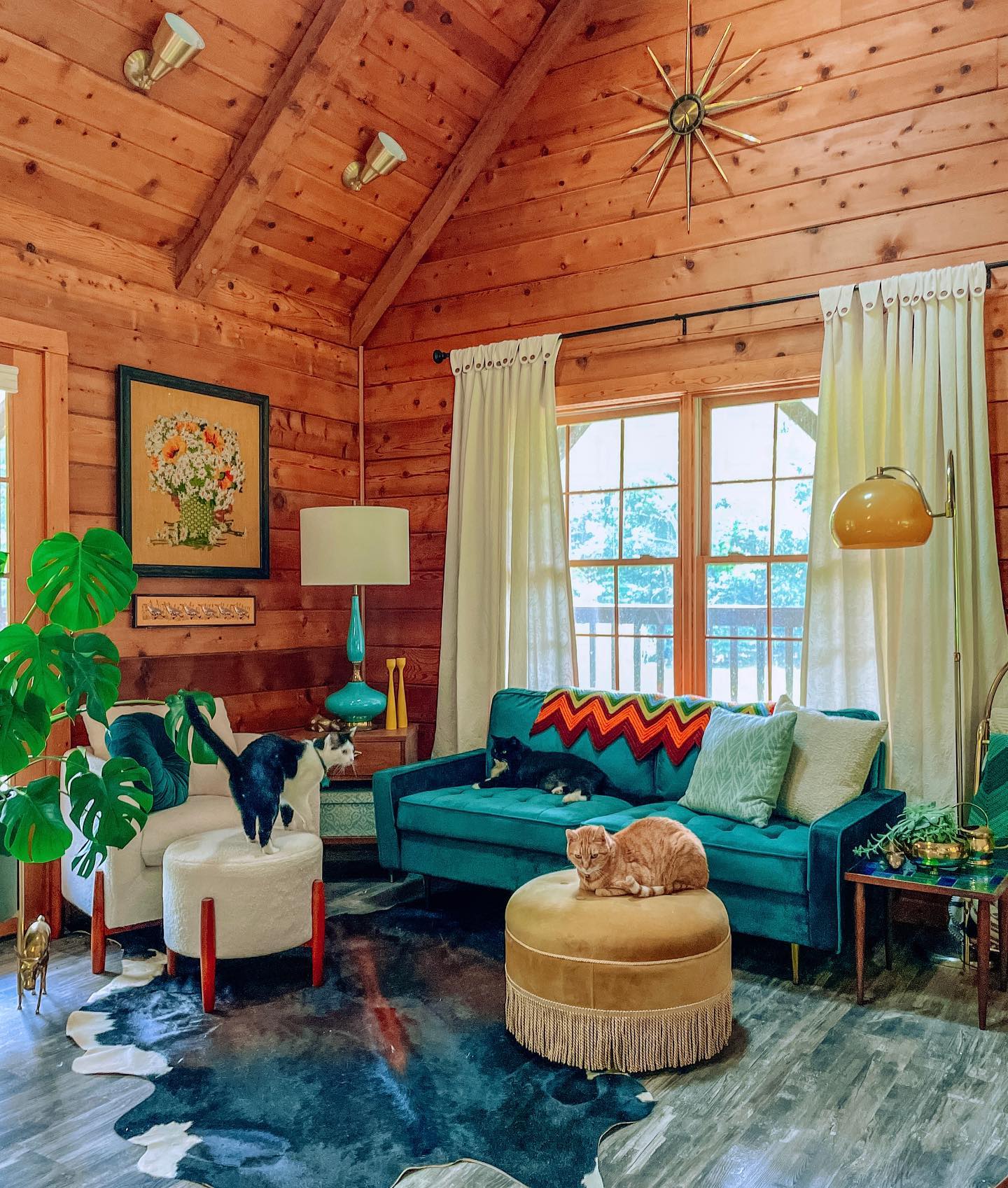 5. Balance Wood Paneling With Teal and Cream