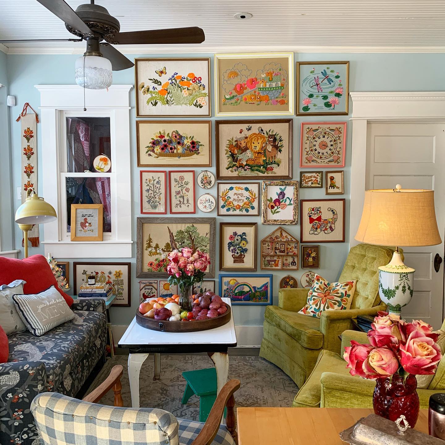 7. Group Vintage Needlework Into One Wall Display