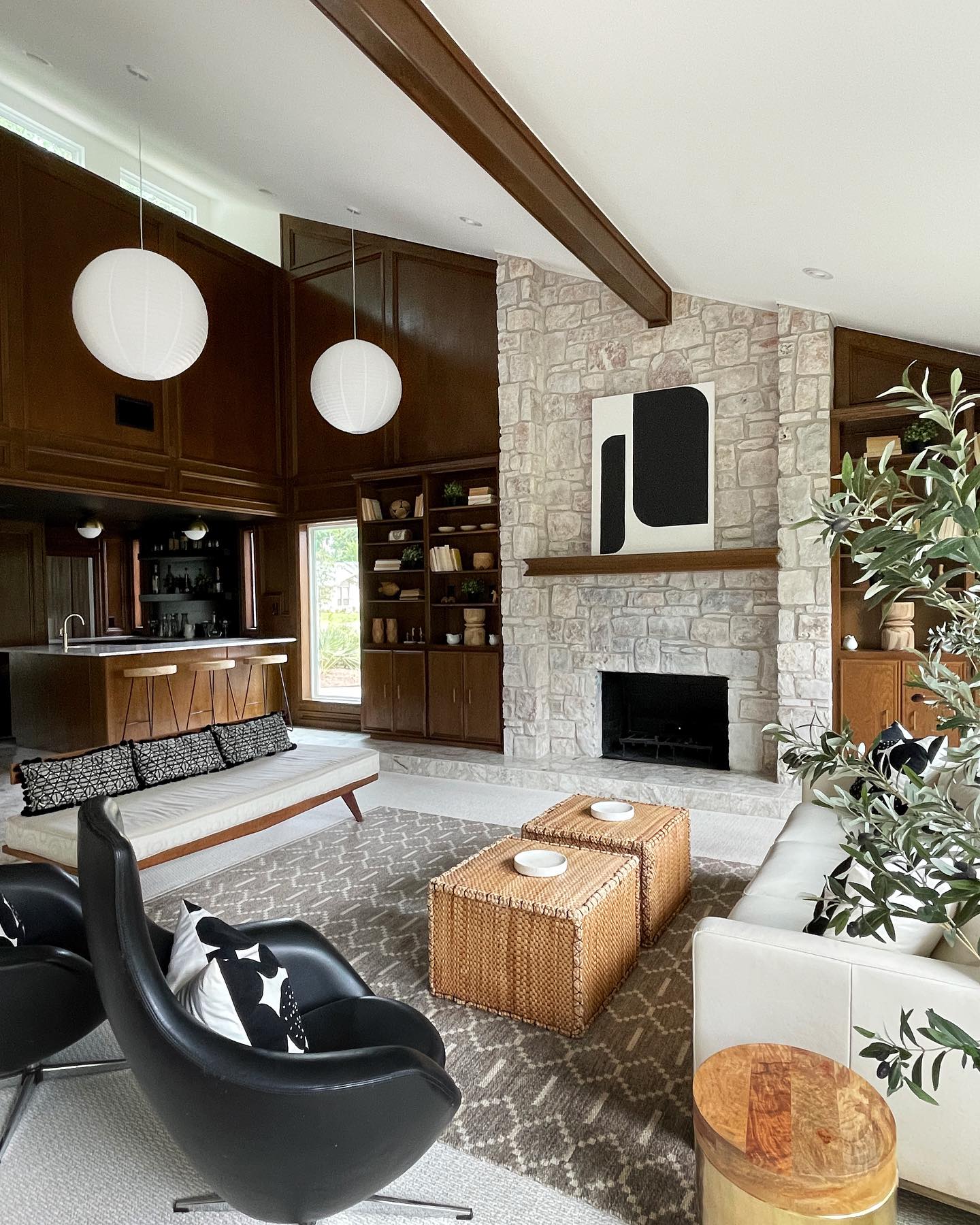 14. Soften Paneled Walls With Round Paper Lanterns