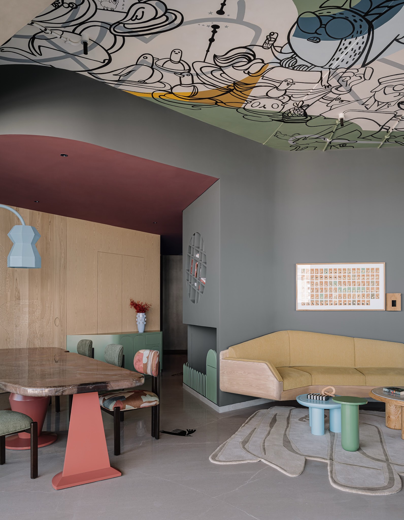 2. Mix Pastel Geometry with Gray