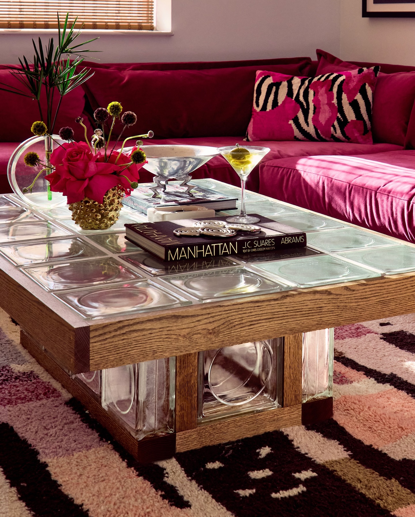 11. Build Around a Glass-Block Coffee Table