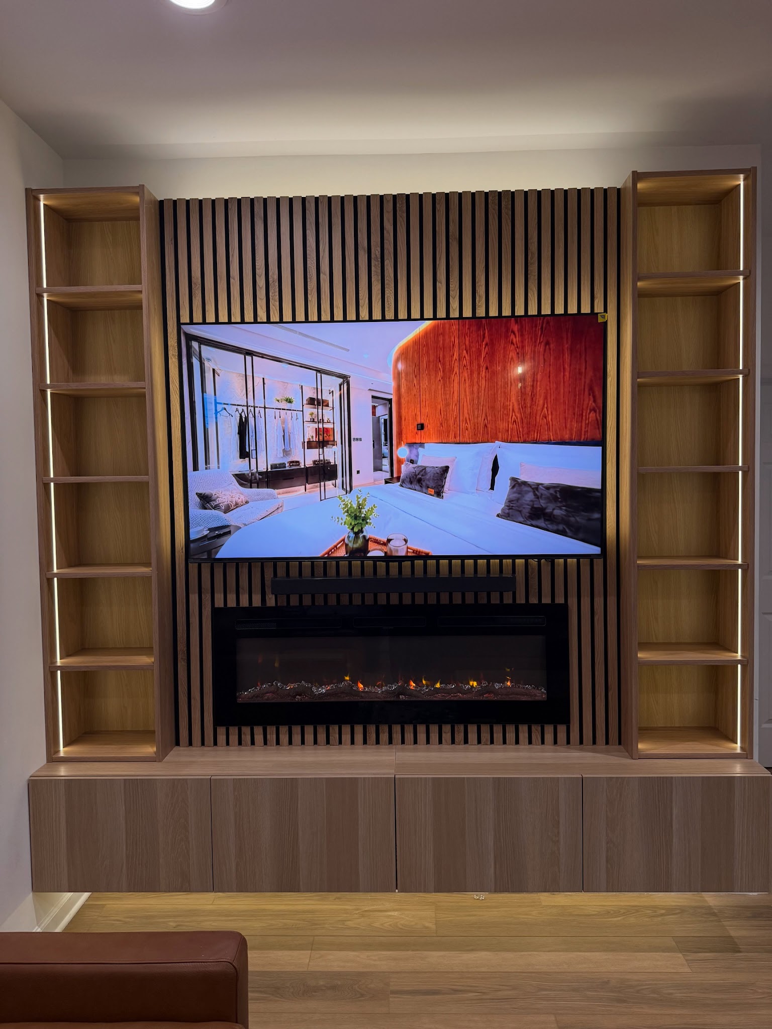 12. Warm Slats With Golden Shelf Frames