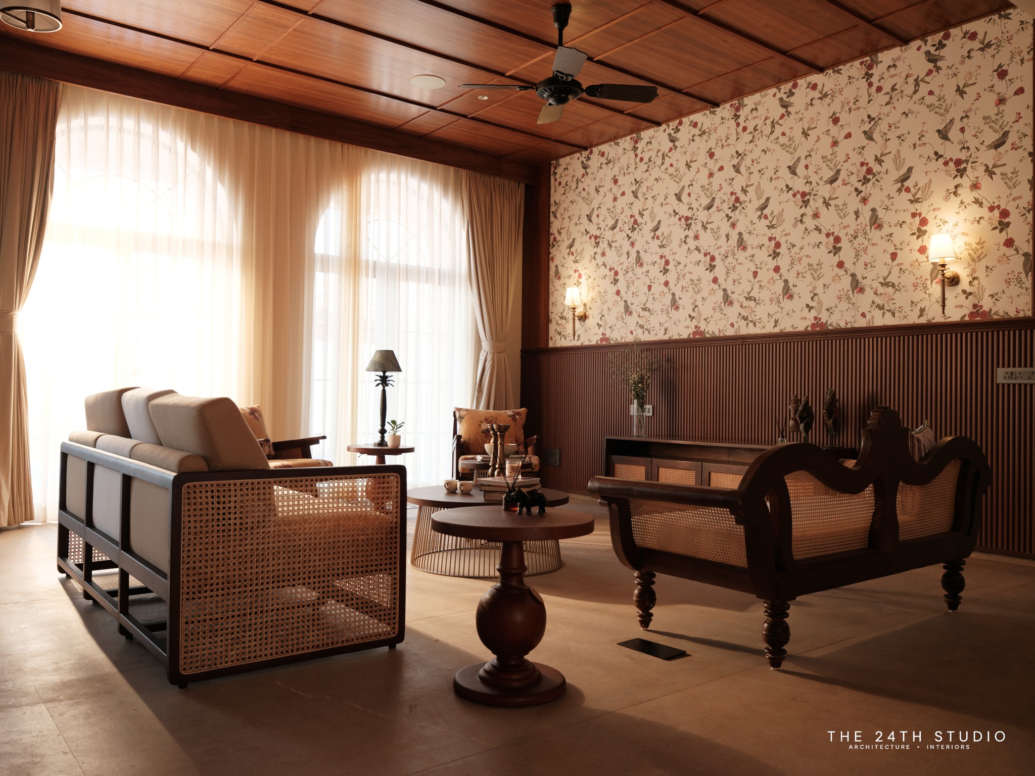 9. Pair Botanical Wallpaper With Ribbed Paneling