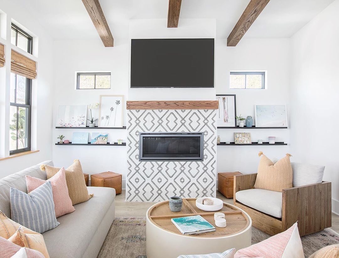 14. Make Geometric Tile the Fireplace Focal Point