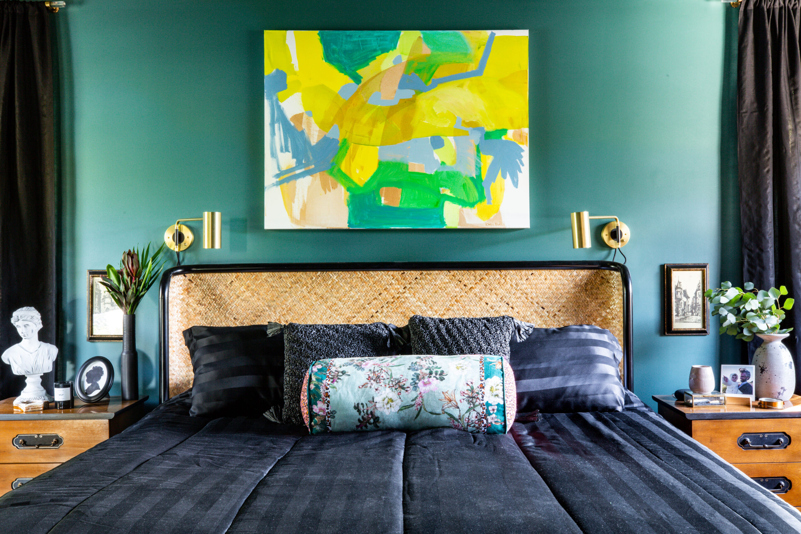 2. Set Vivid Abstract Art Against Deep Teal