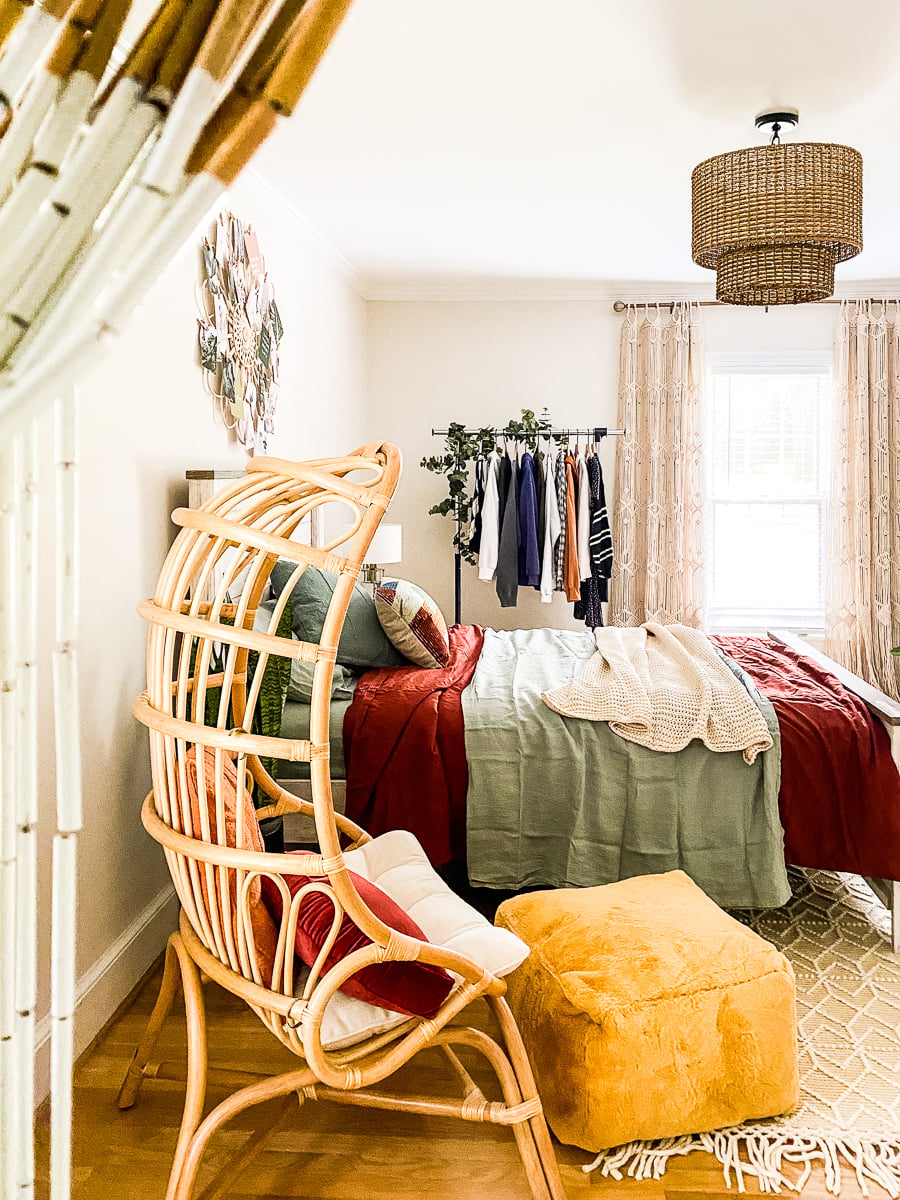 12. Pair an Open Rattan Chair With a Sunny Ottoman