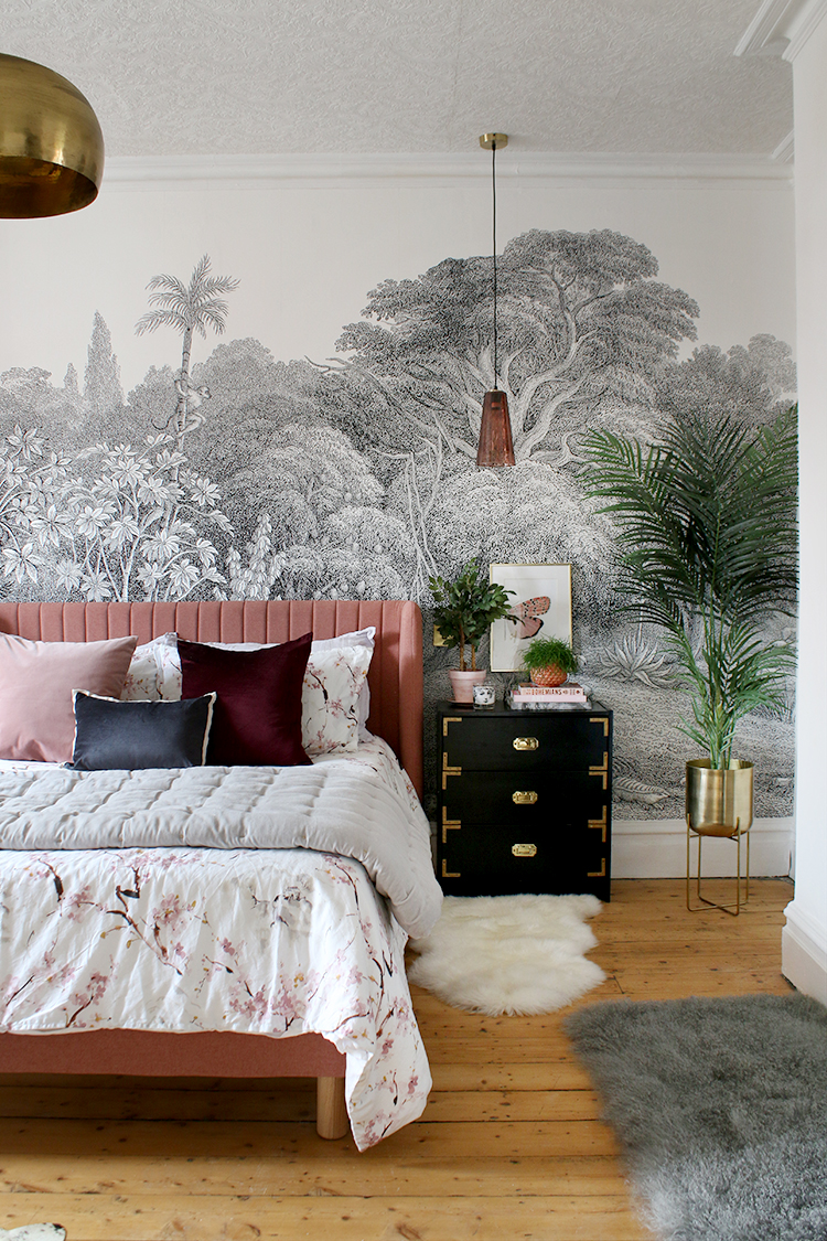 14. Layer Pink Upholstery Against a Woodland Mural