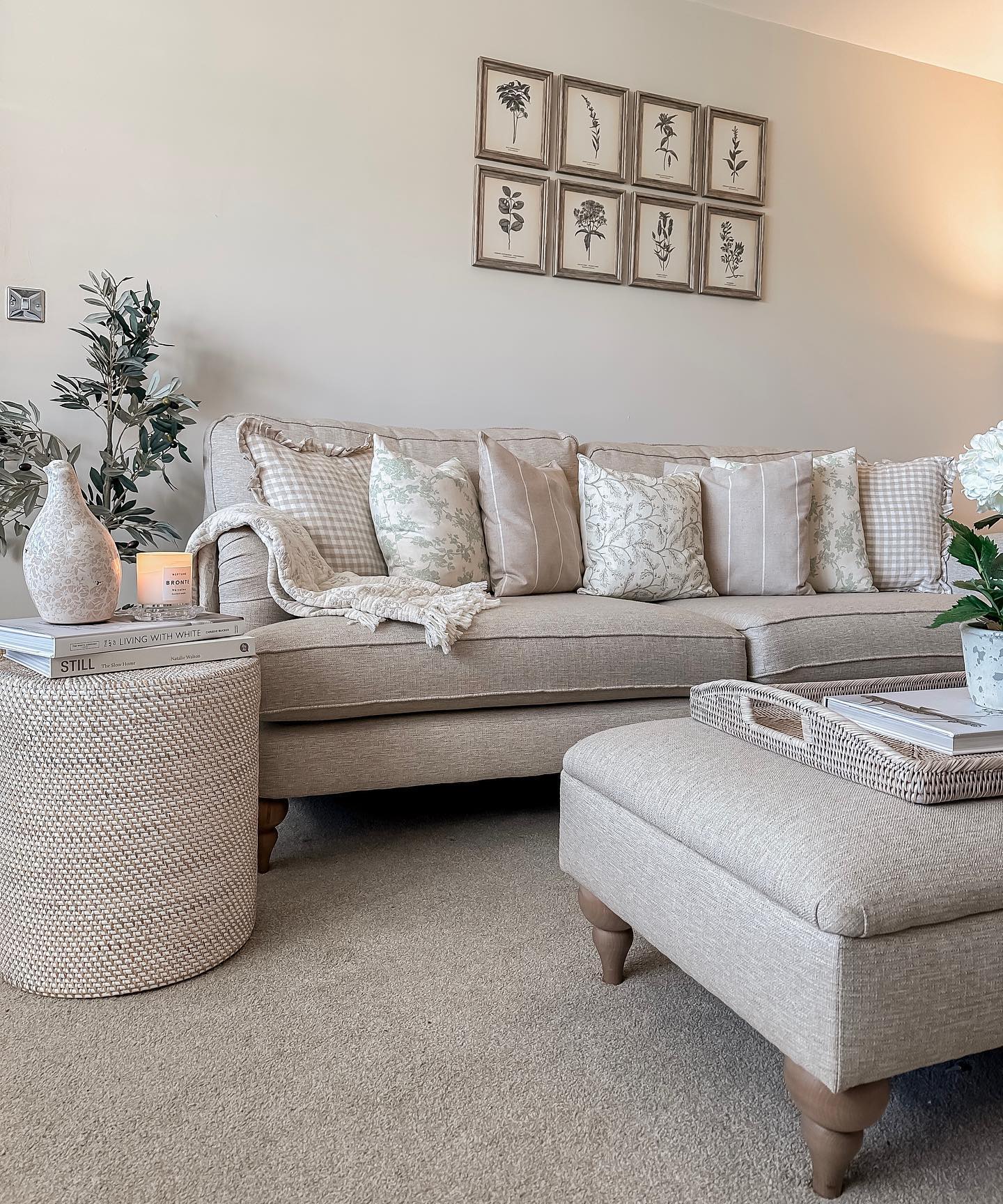 13. Mix Gentle Patterns Across Beige Pillows