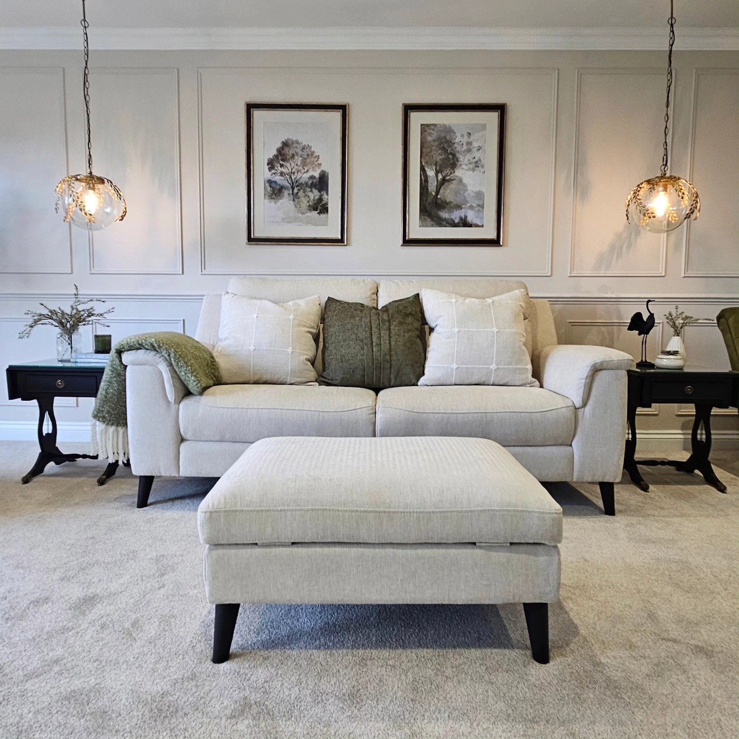 15. Use Matching Pendants to Frame the Sofa