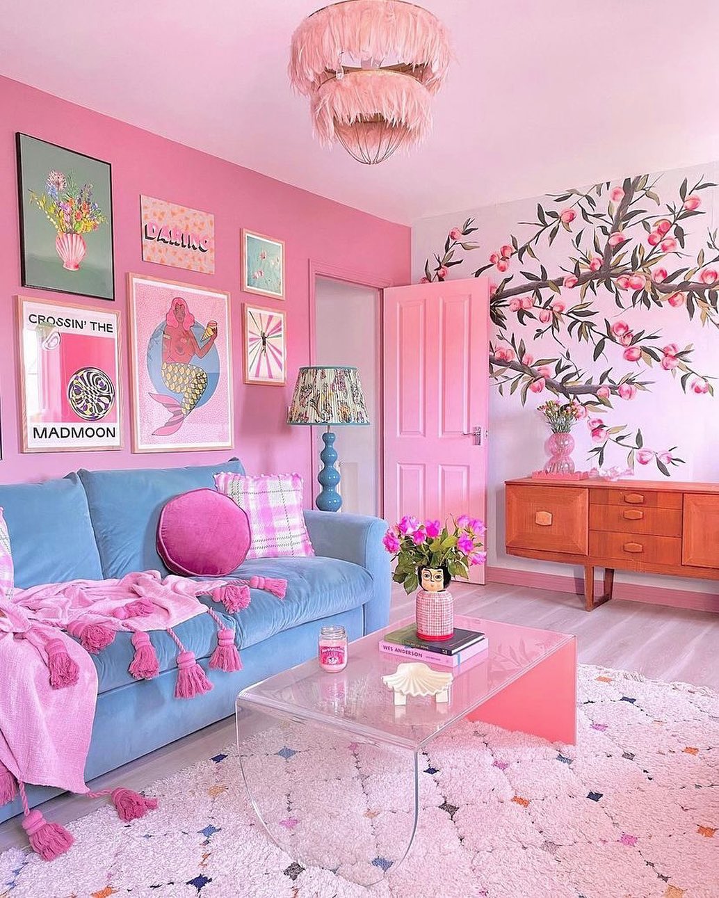 Use a Clear Coffee Table in a Candy Colored Room