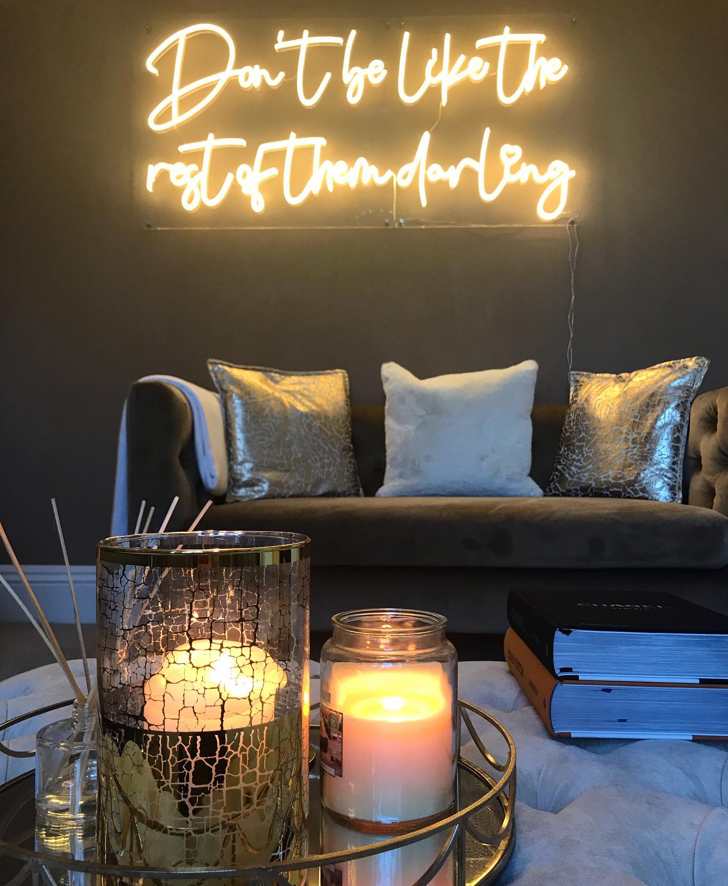 Warm a Dark Glam Room with Reflective Gold Accents