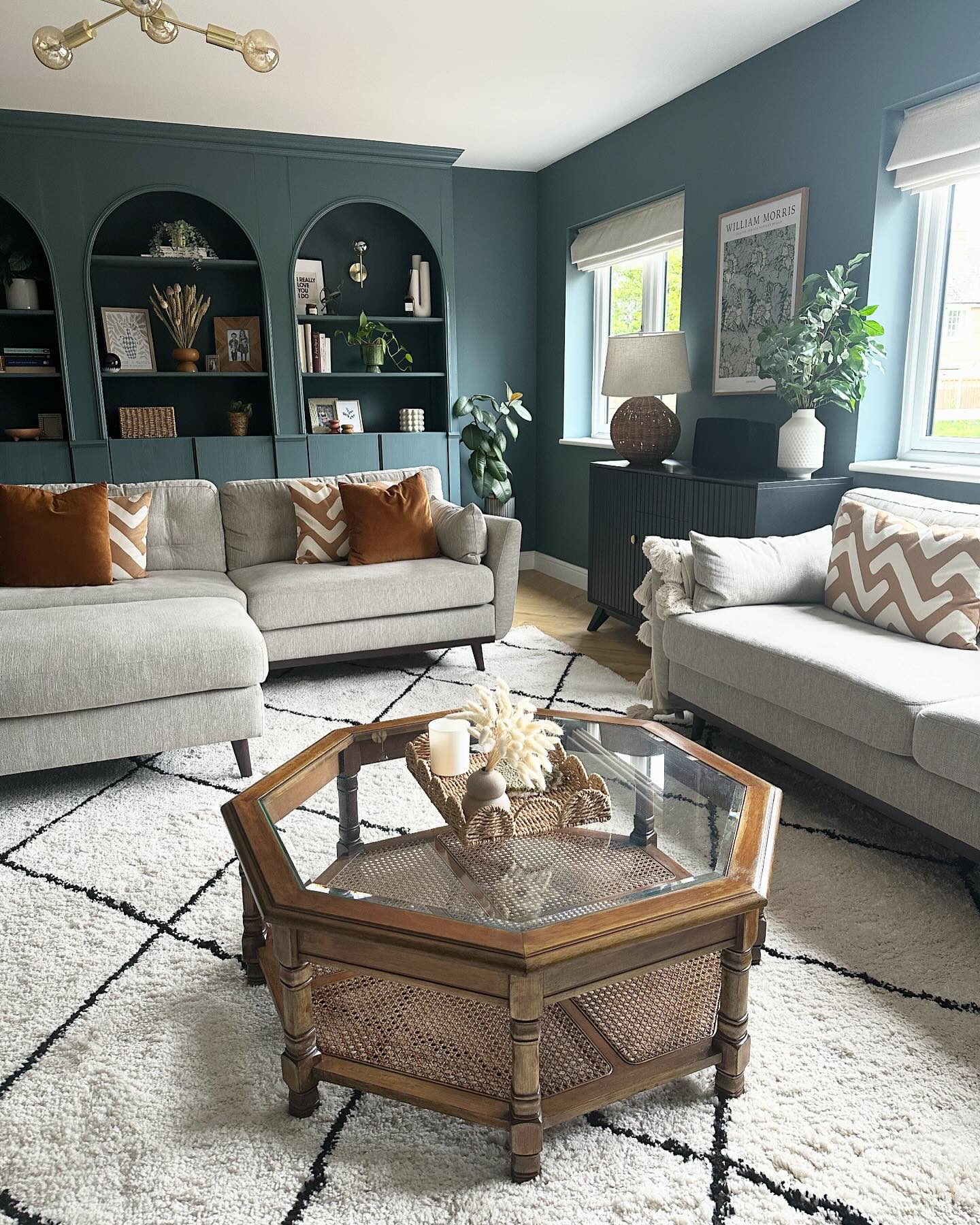 5. Warm the Palette with a Characterful Wood Table