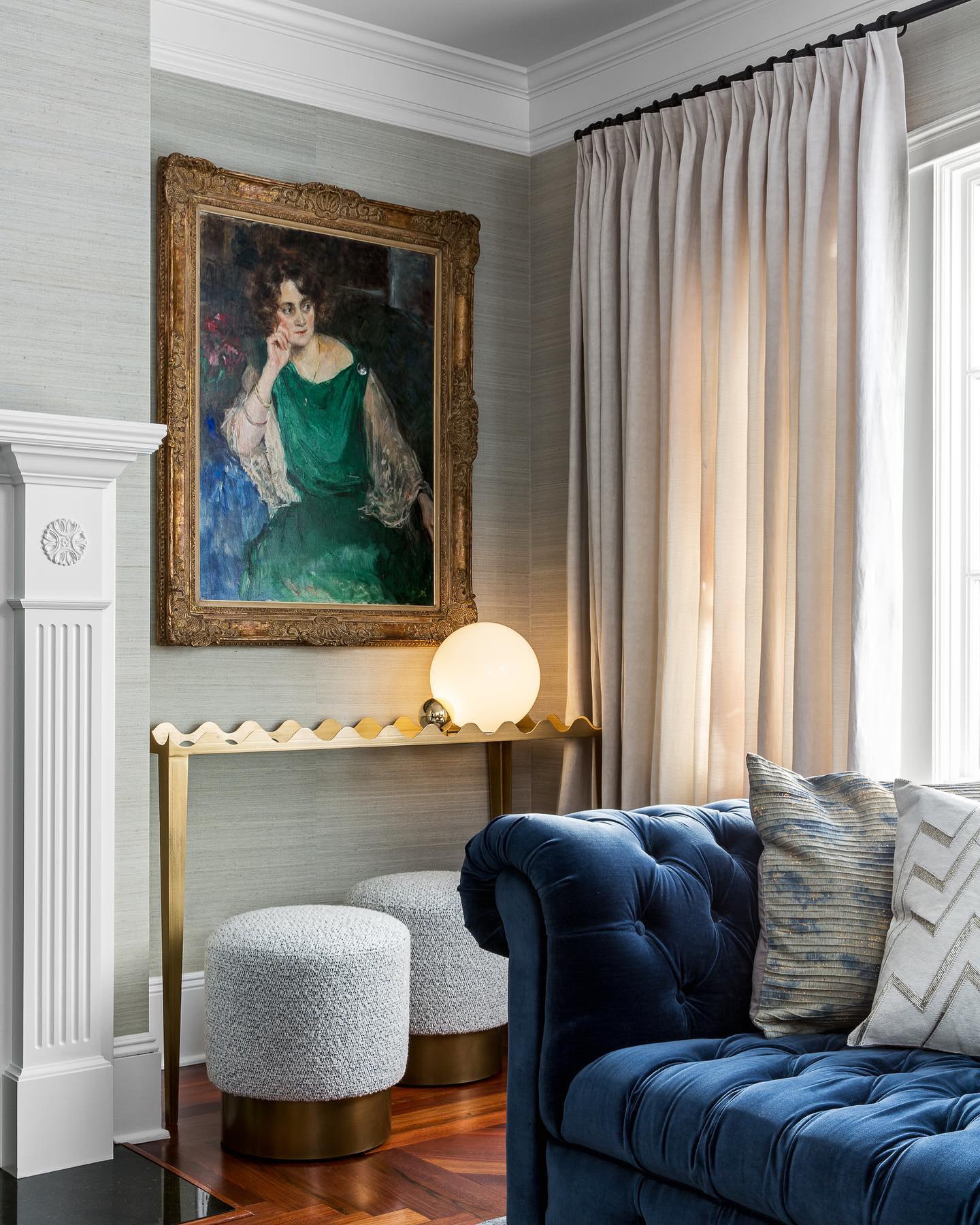 7. Give a Blue Sofa a Textured Gray Backdrop