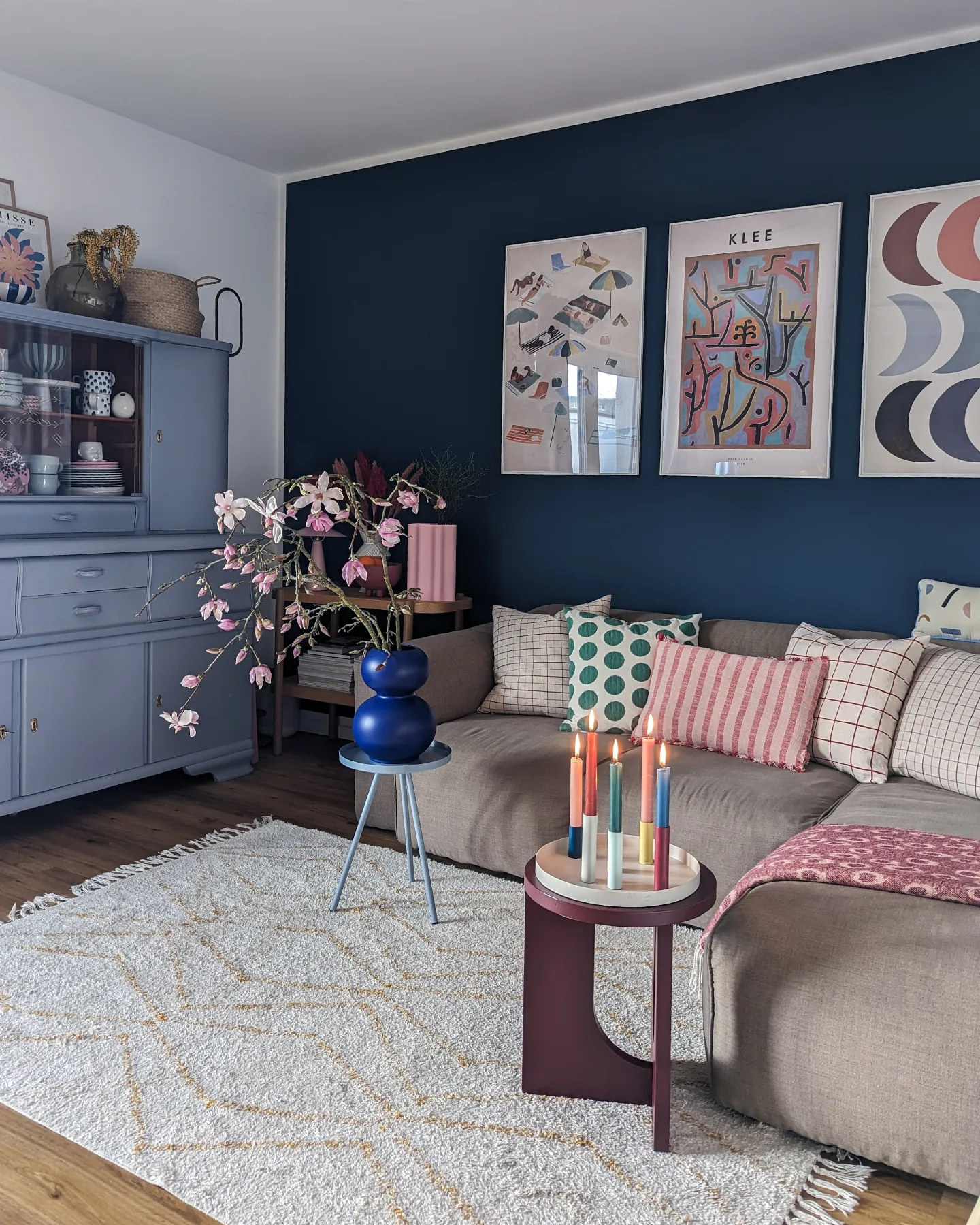 16. Brighten Navy and Warm Gray with Pink Patterns