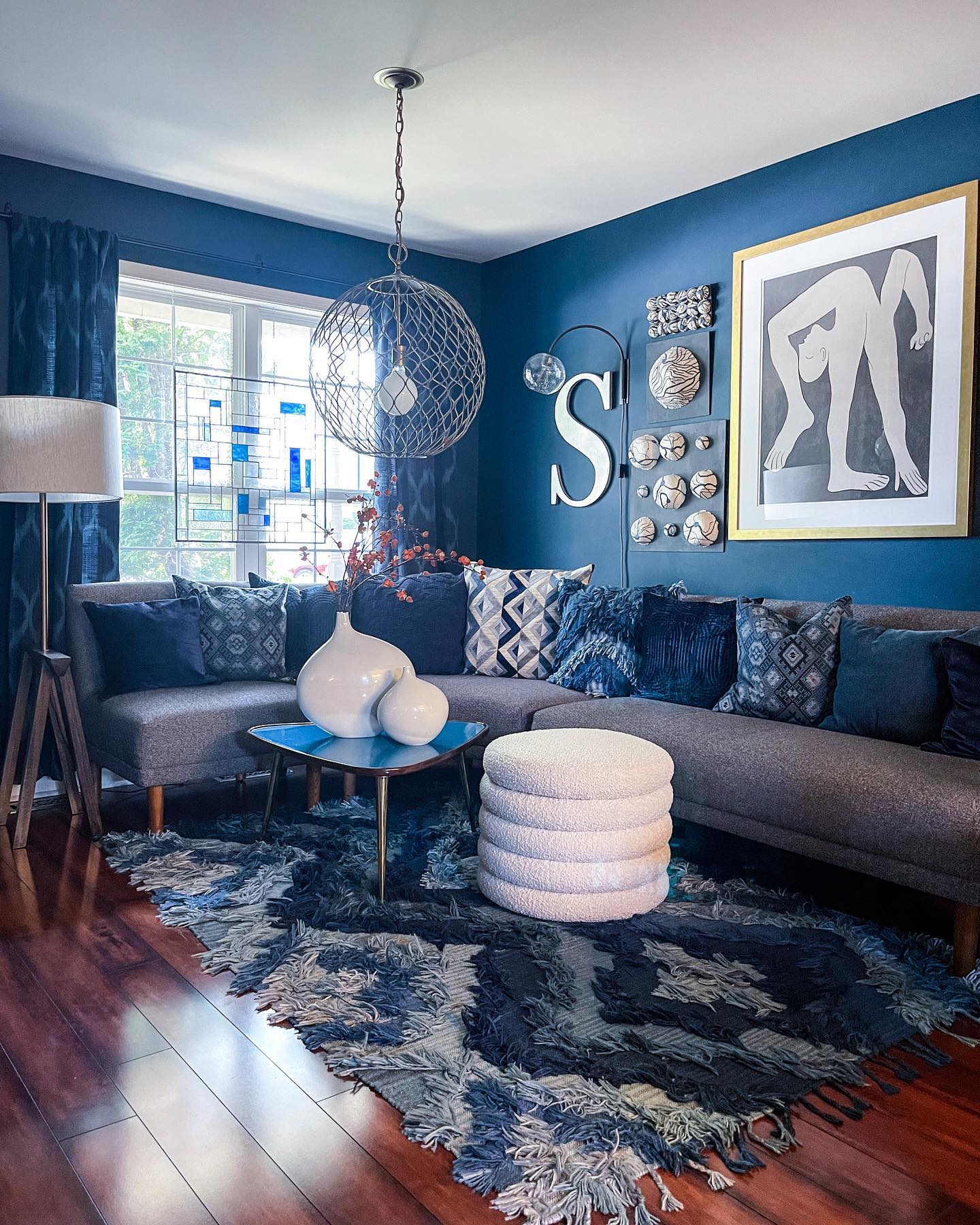 19. Layer Blue Textures Over a Plain Gray Sectional
