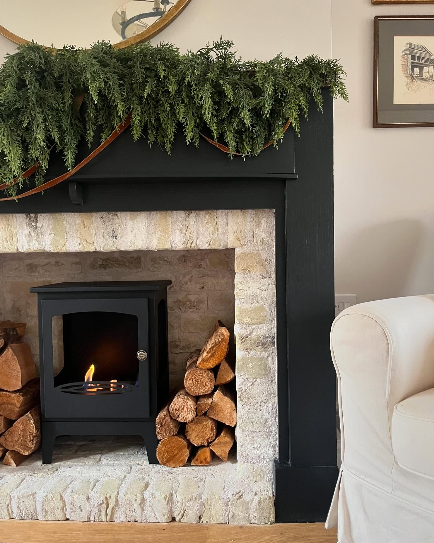 Frame Pale Brick Slips with Dark Joinery