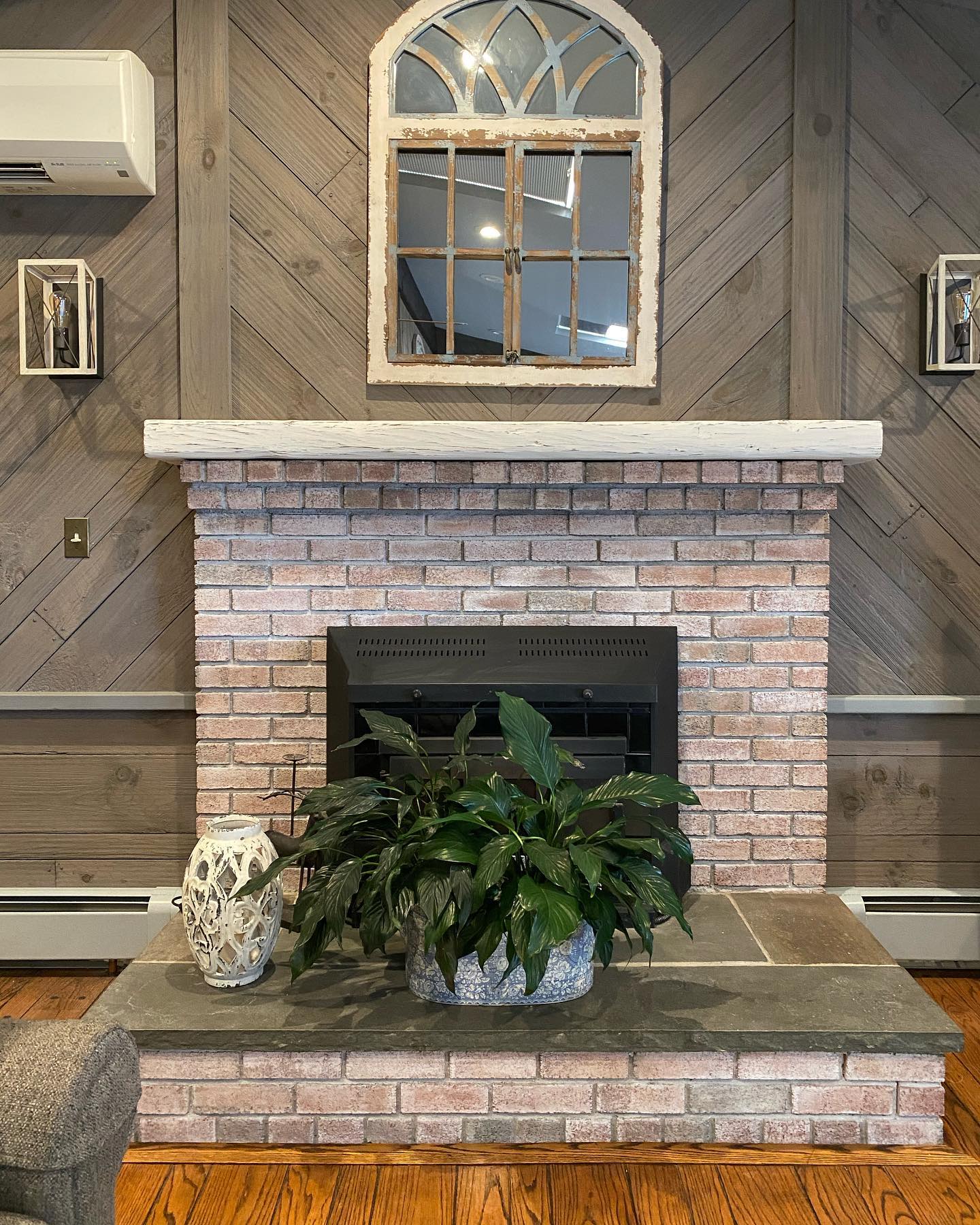 Refresh a Rustic Mantel With a Pale Finish