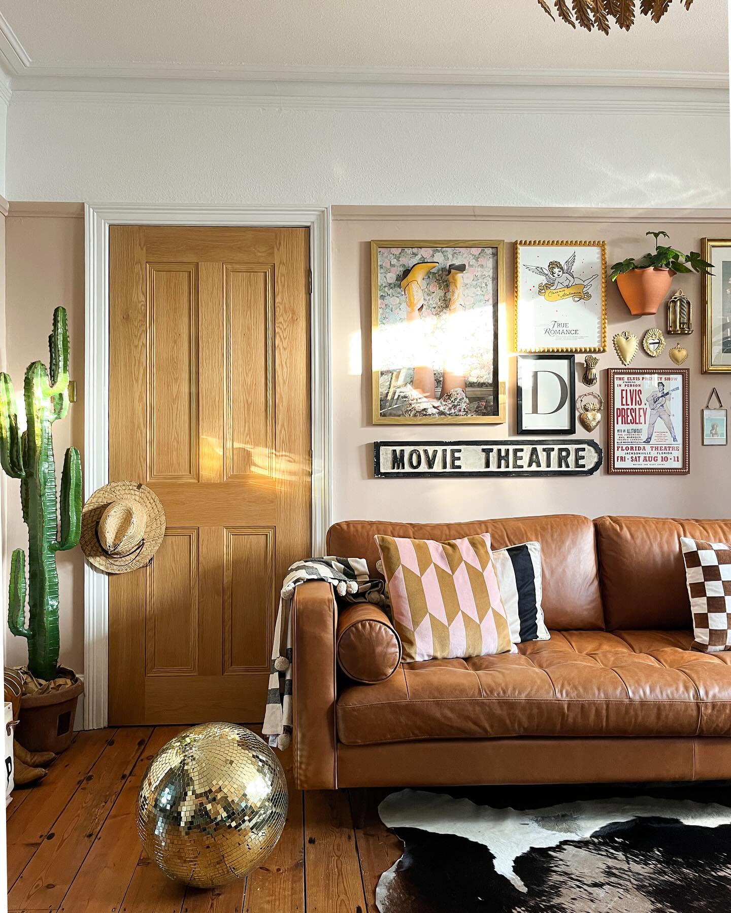 Soften Tan Leather with Dusty Pink Walls