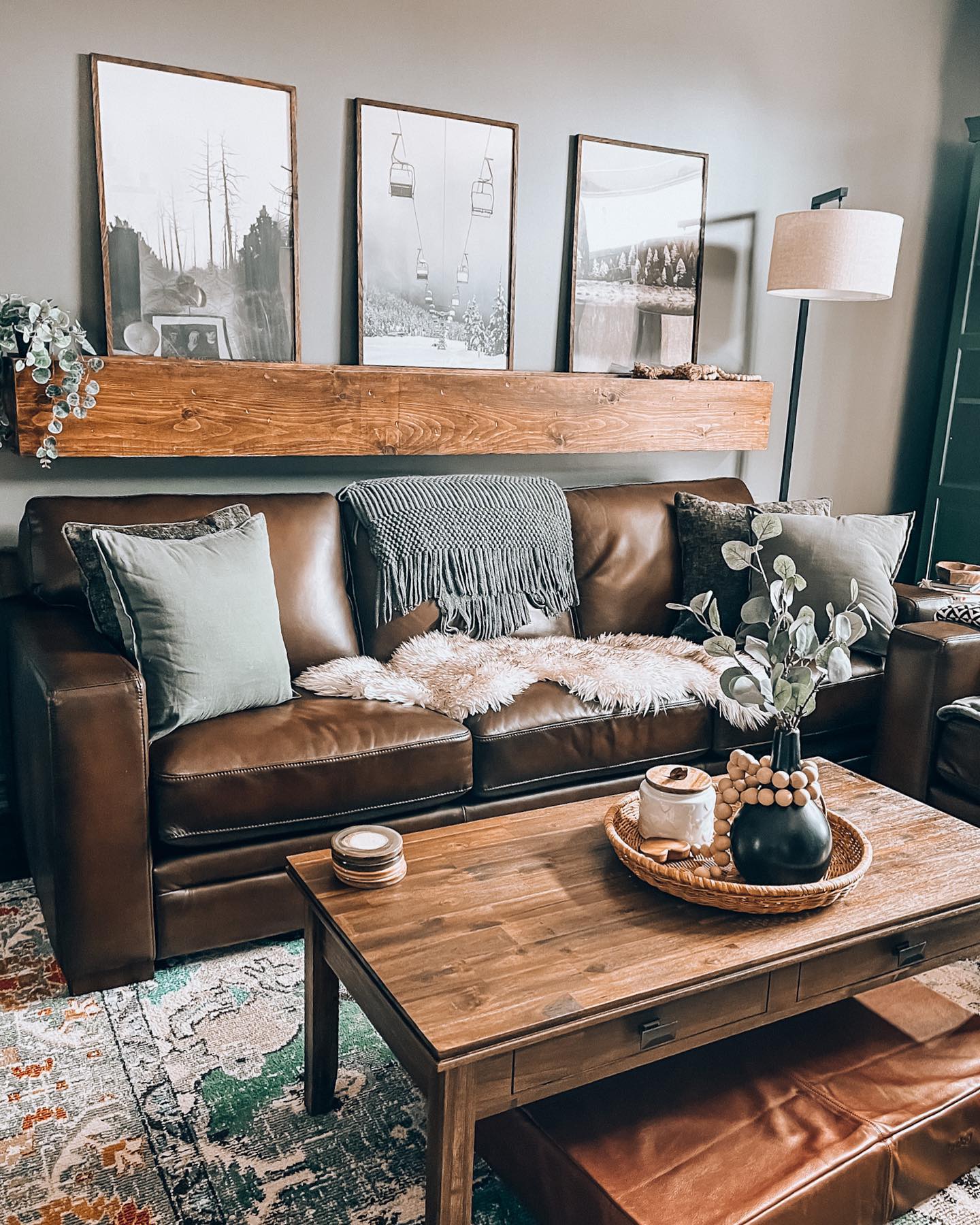Frame a Brown Sofa with a Rustic Picture Ledge