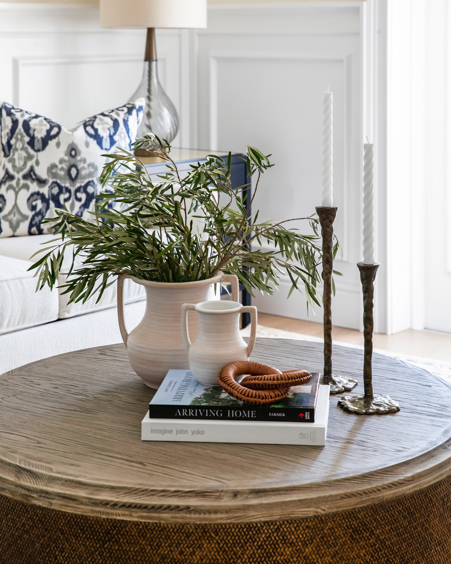 Style a Round Coffee Table with Varied Heights