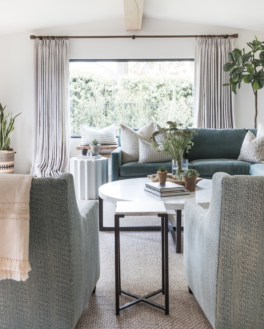 Layer Muted Blue Green Upholstery with Quiet Patterns