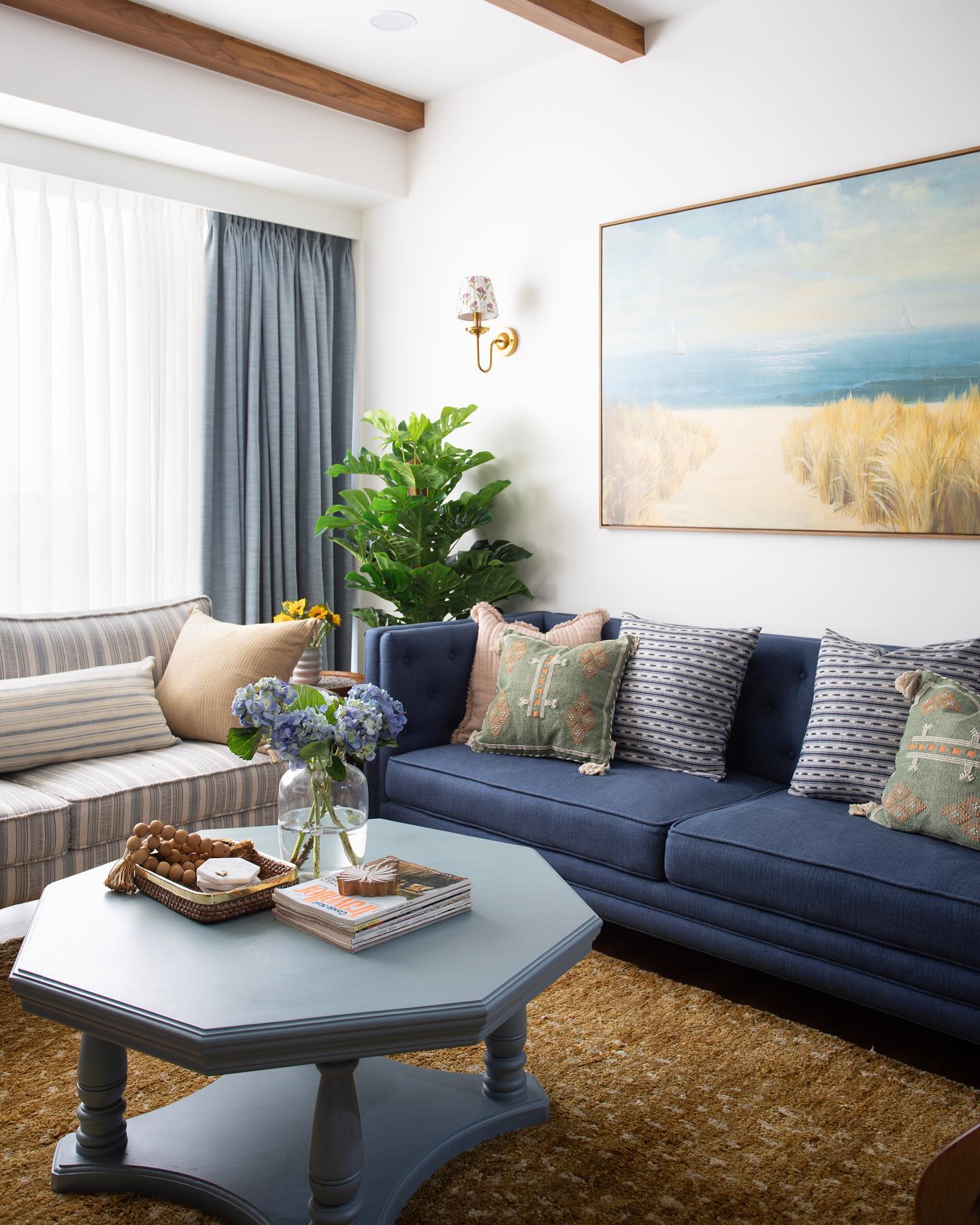 Pair a Navy Sofa with a Powder Blue Coffee Table