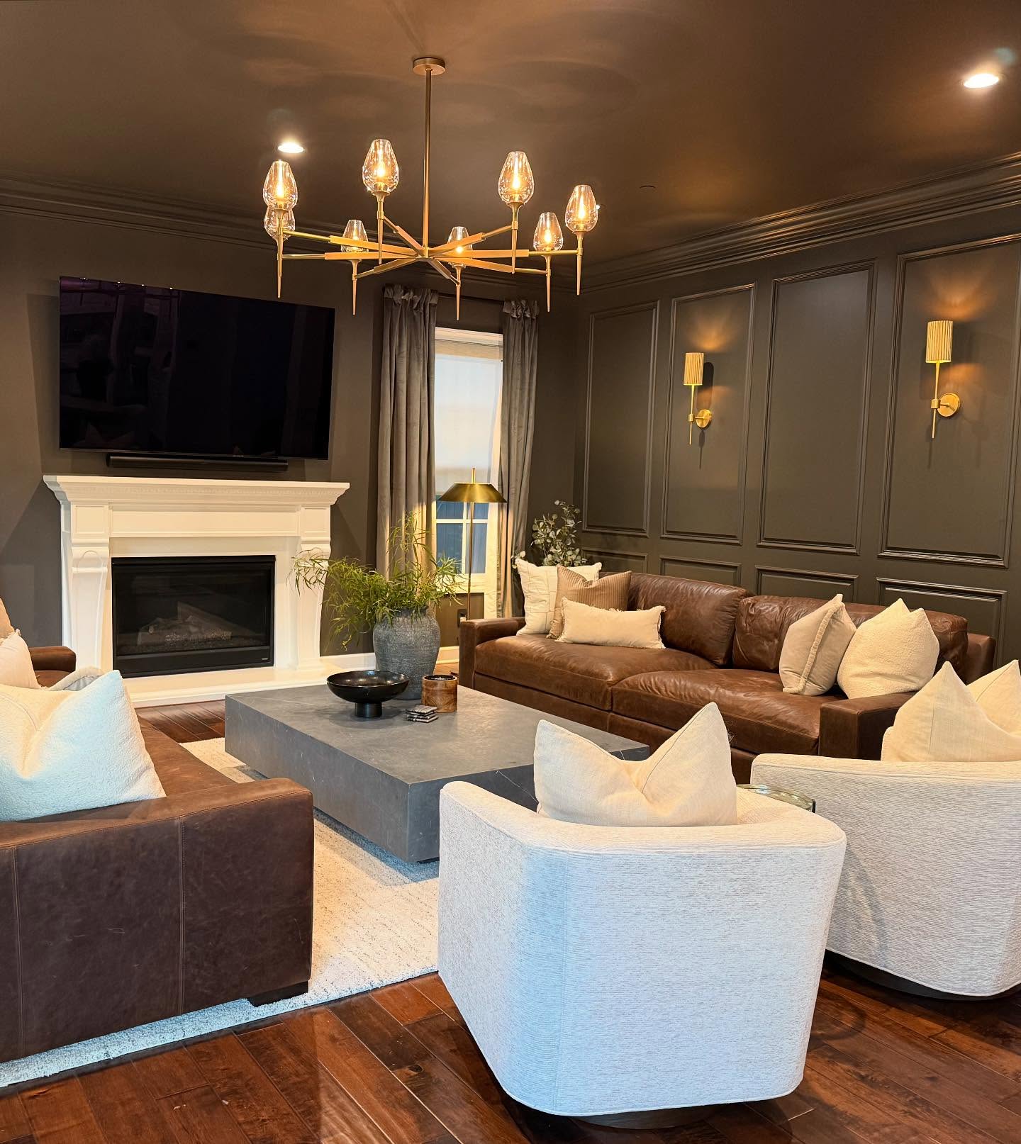 19. Lift Deep Cognac Leather With Cream Chairs and Warm Lighting