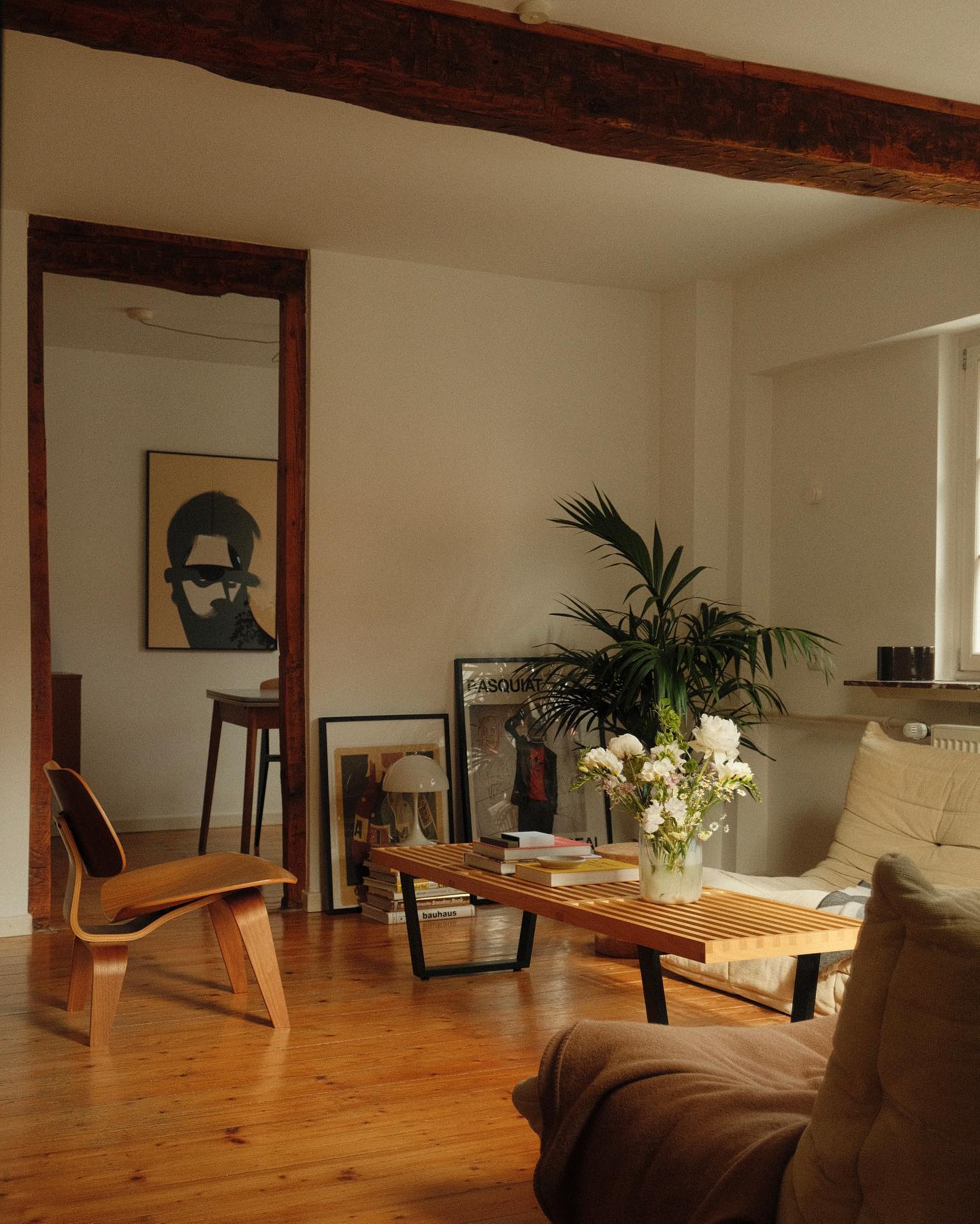 3. Try a Slatted Bench as a Slim Coffee Table