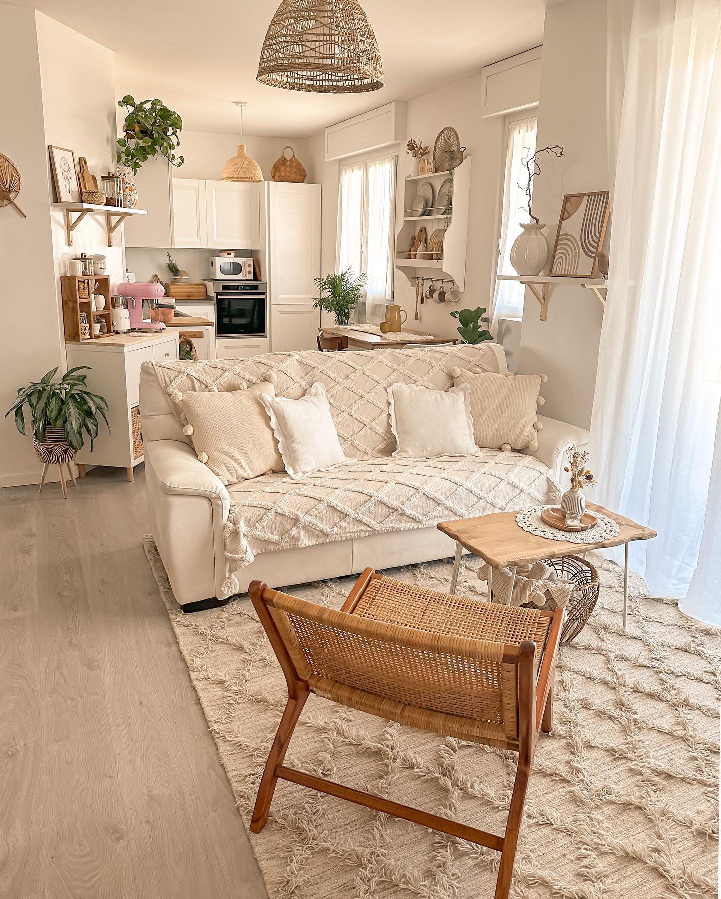 7. Float a Small Sofa Between Living and Kitchen
