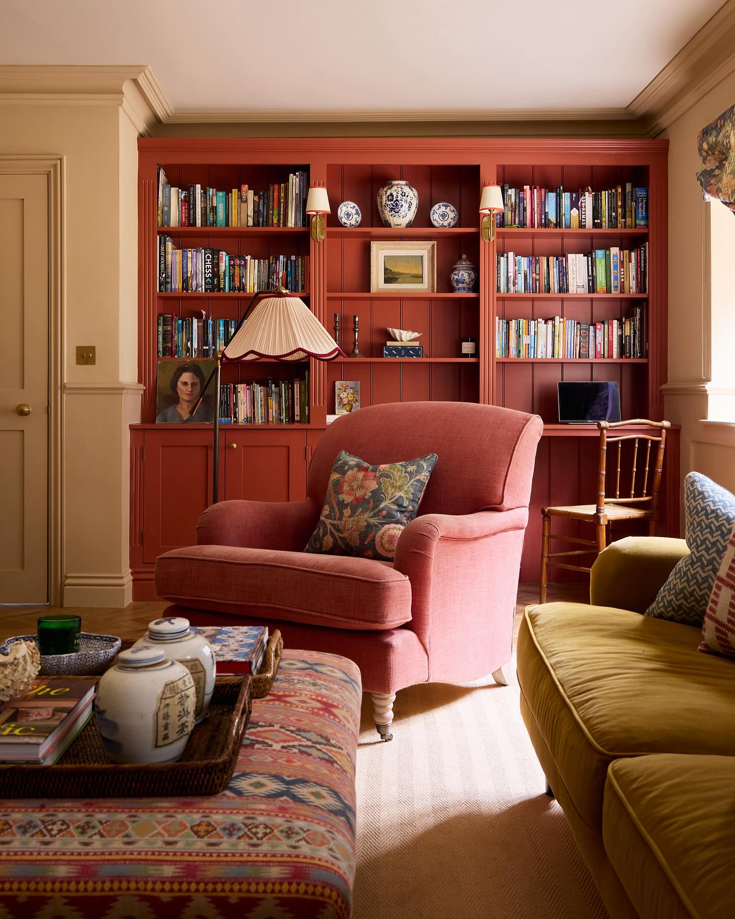 Tuck a Desk into a Colorful Bookcase