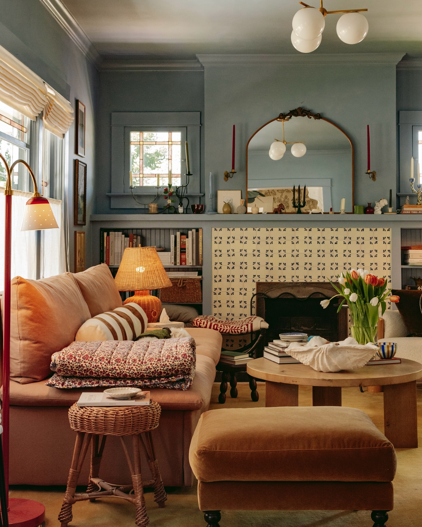 Frame Patterned Fireplace Tiles with Matching Trim