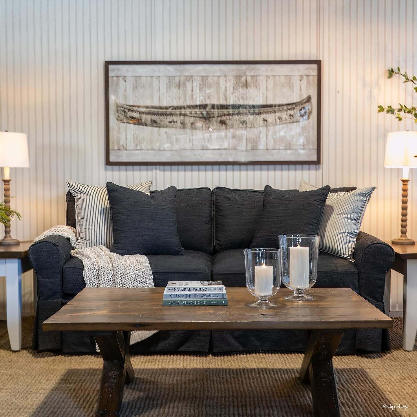 Frame a Charcoal Sofa with Matching Table Lamps
