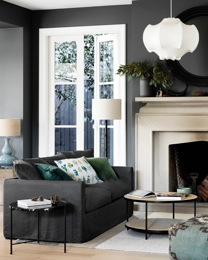Pair Charcoal Walls with Crisp Pale Architectural Details