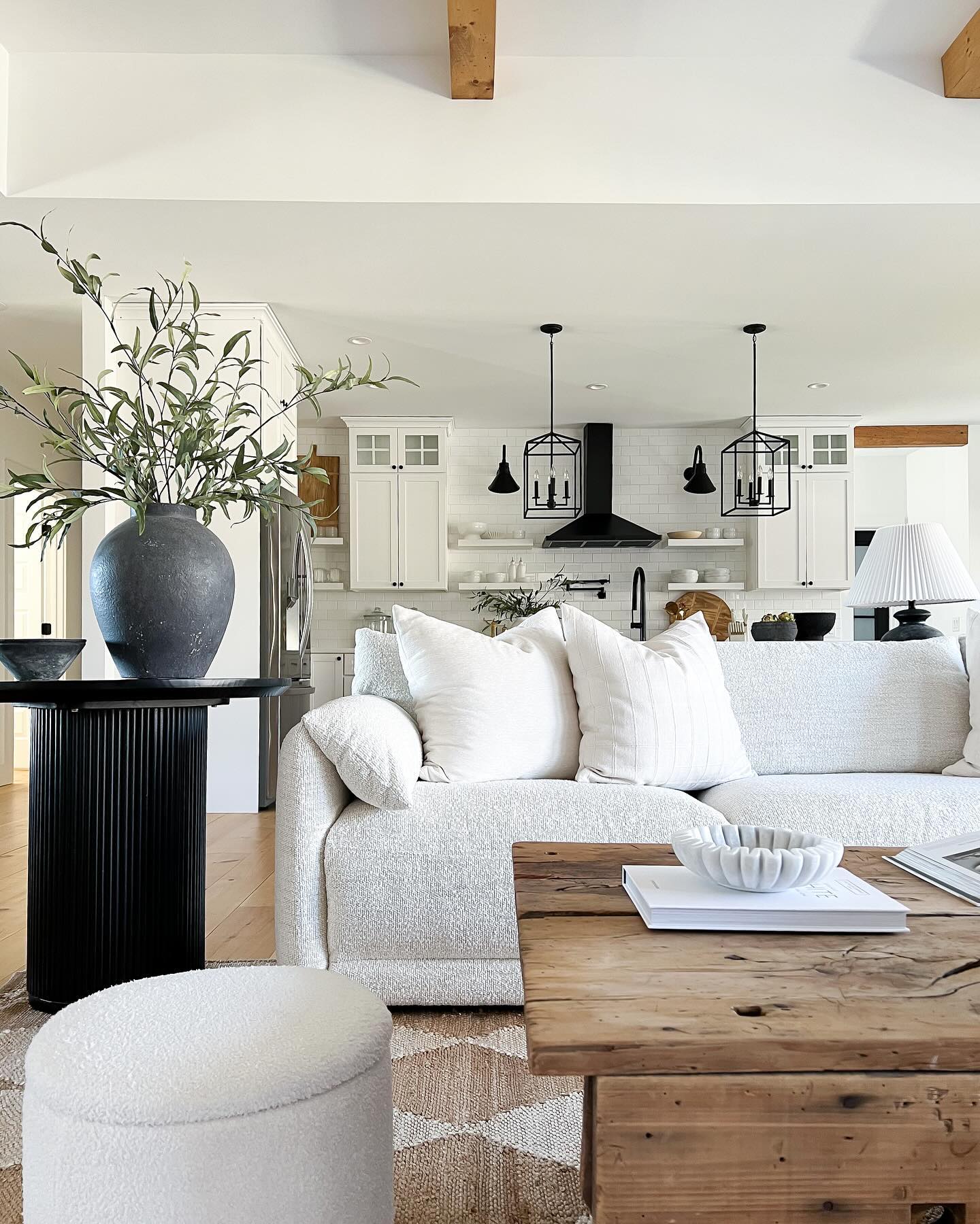 5. Contrast Rough Wood With Soft Upholstery