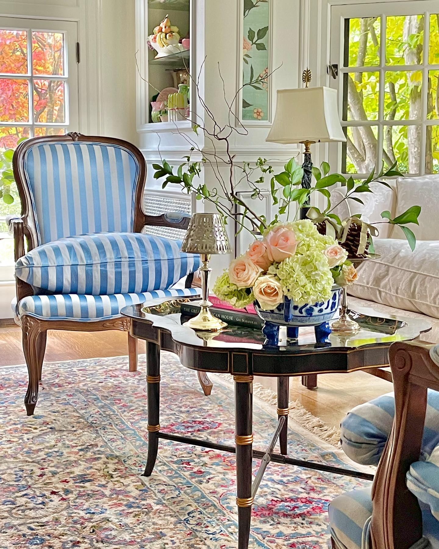 Use Broad Blue Stripes on a Curved Armchair