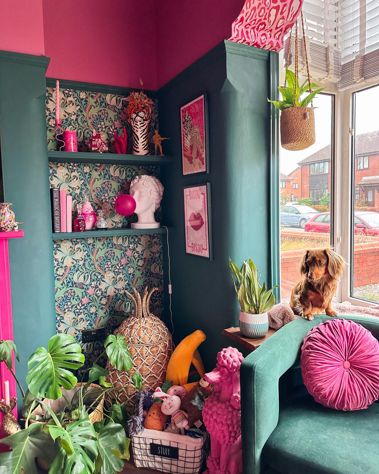 Back A Tall Display Recess With Patterned Wallpaper