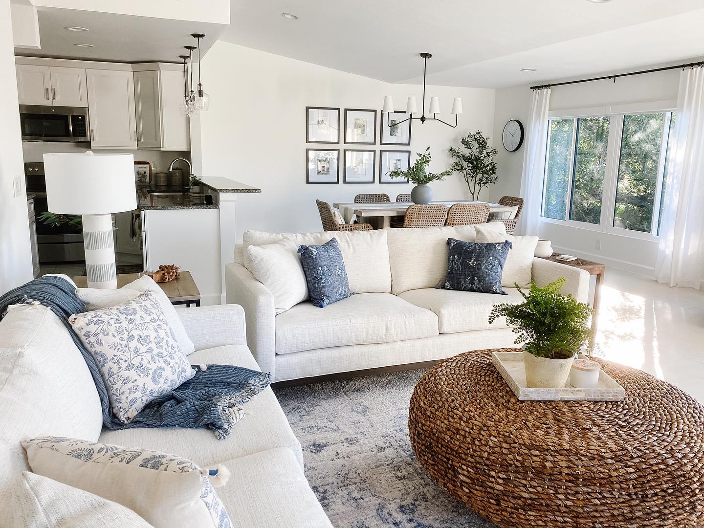 5. Use a round woven table in a compact coastal condo