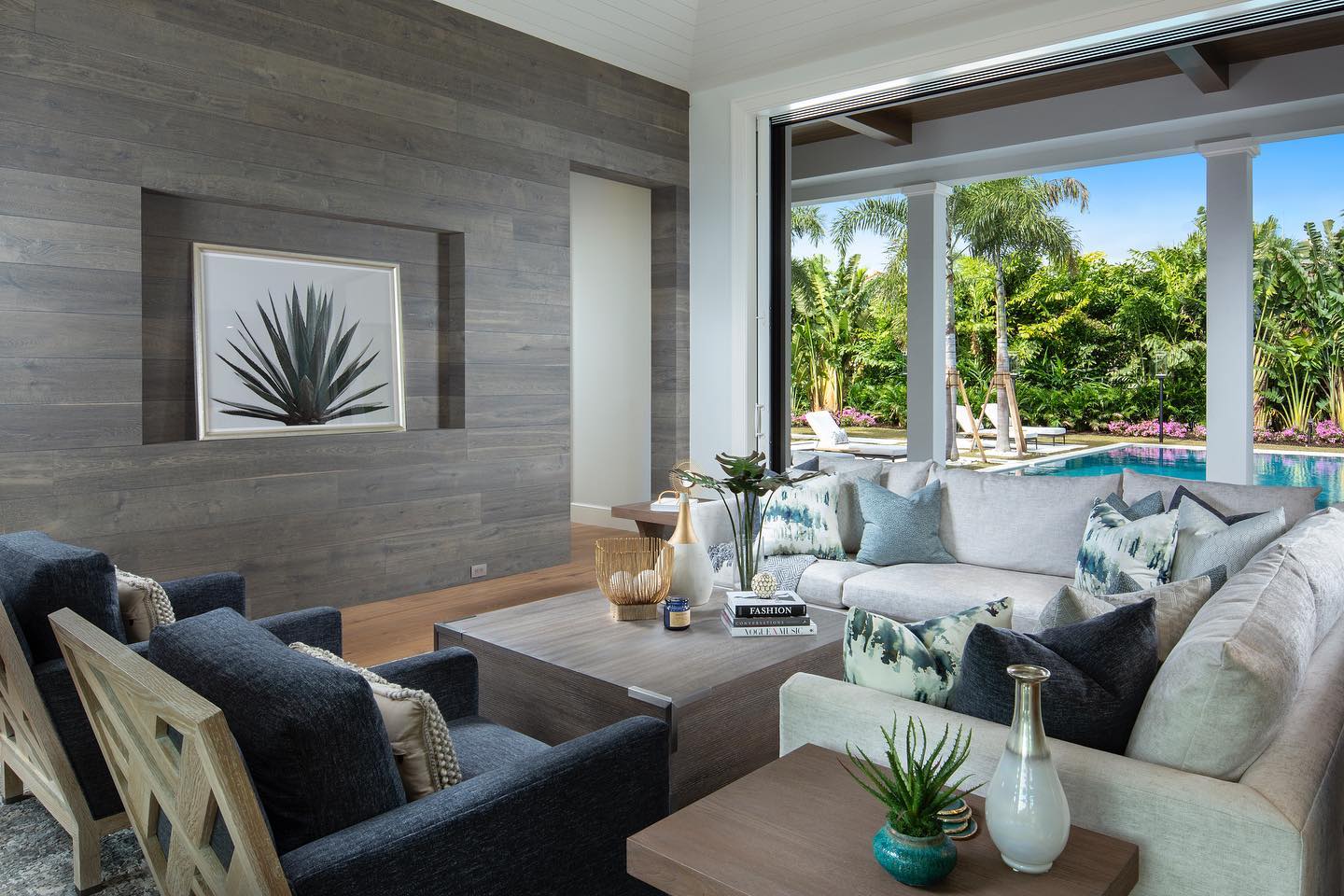 11. Open a modern seating group to a poolside terrace