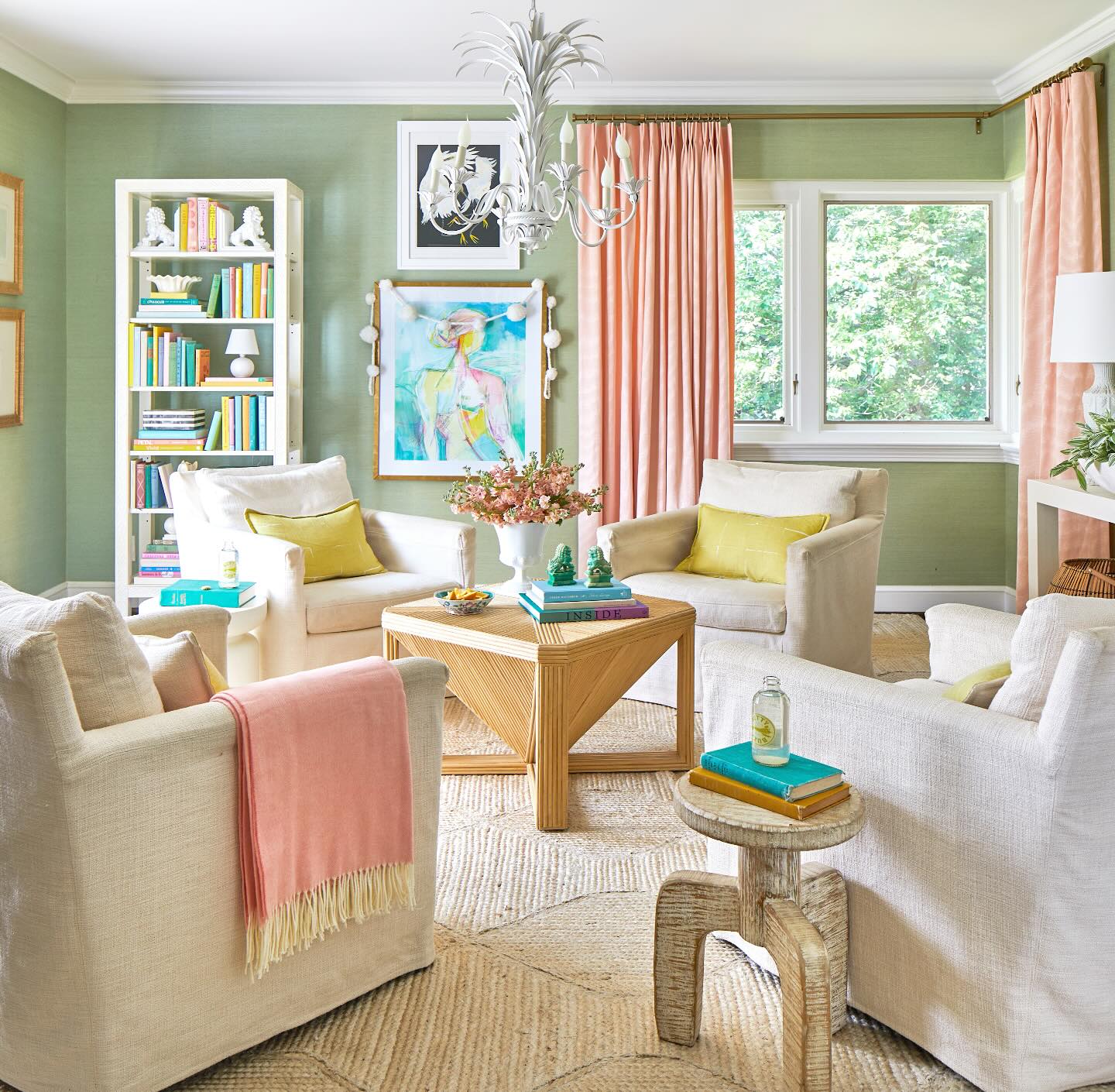 5. Warm Green Walls With Peach Curtains