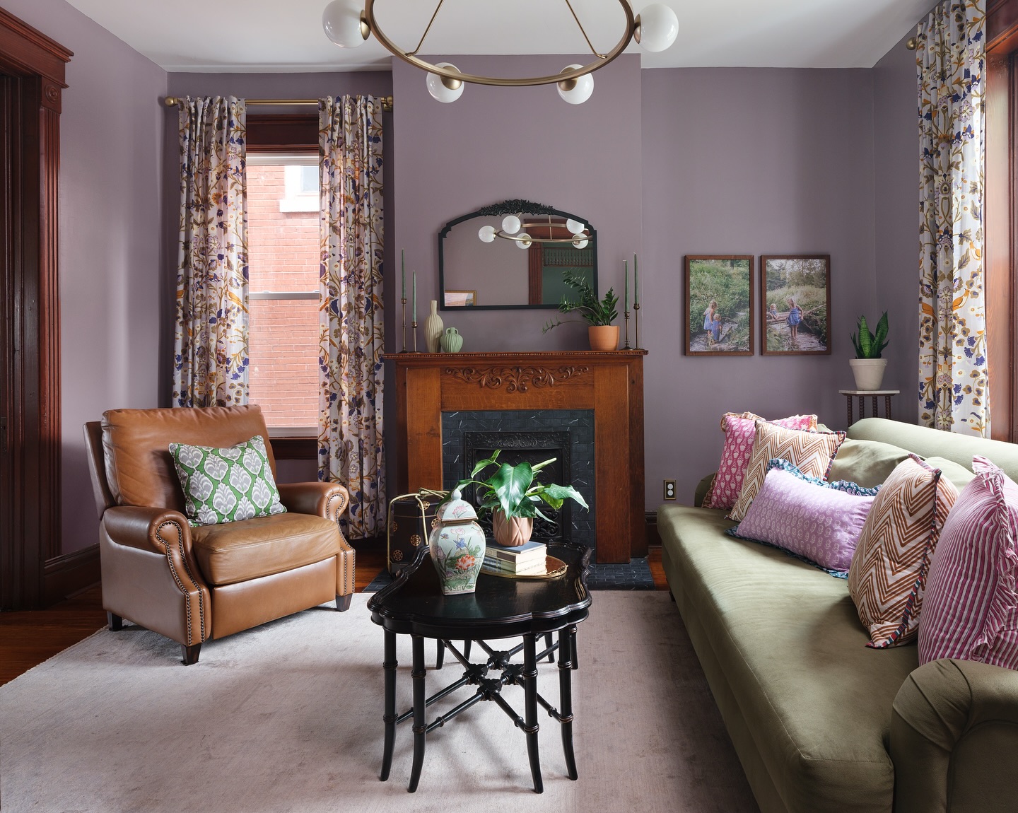 16. Soften Dark Woodwork With Muted Lavender Walls
