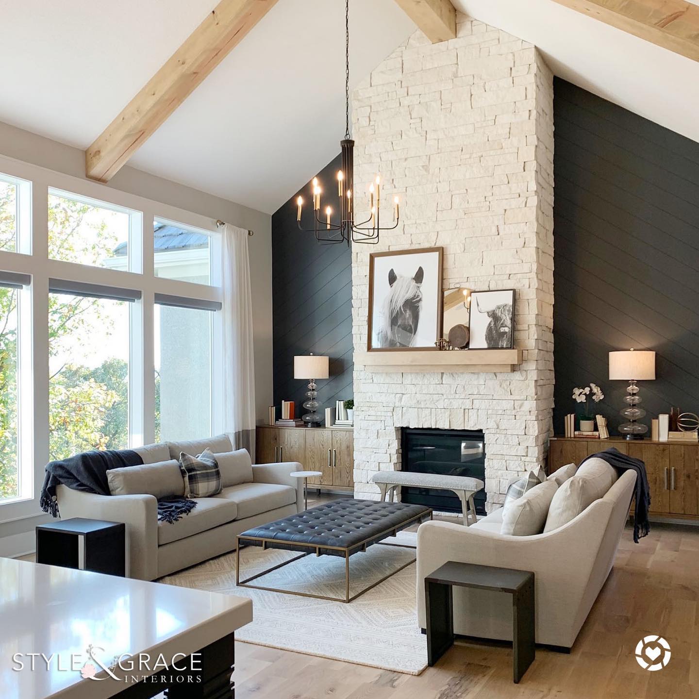 Frame a Pale Fireplace With a Dark Gable Wall