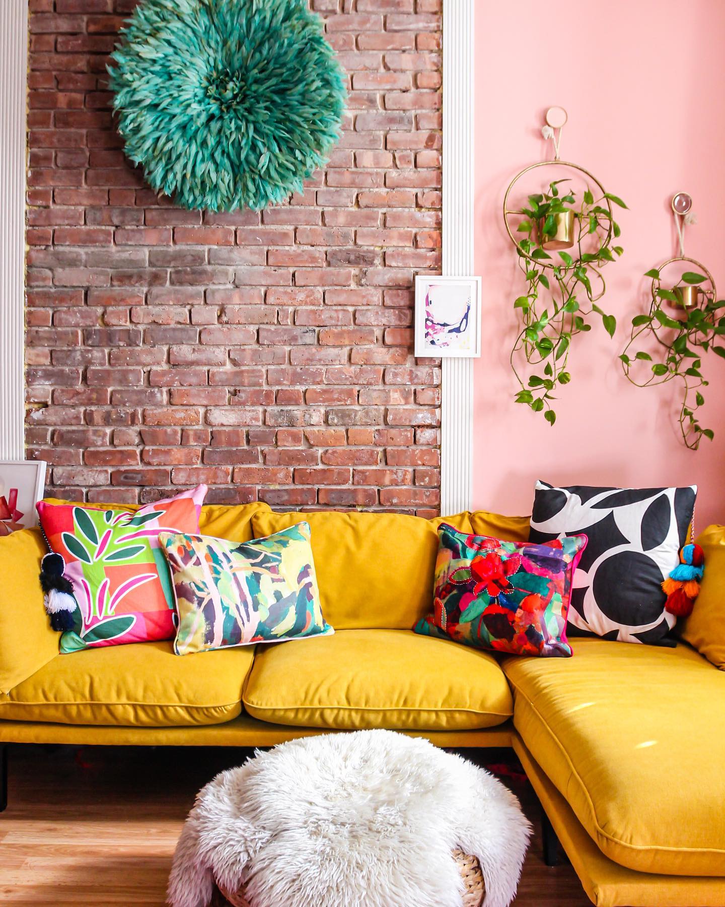 6. Set a Yellow Chaise Against Brick and Pink