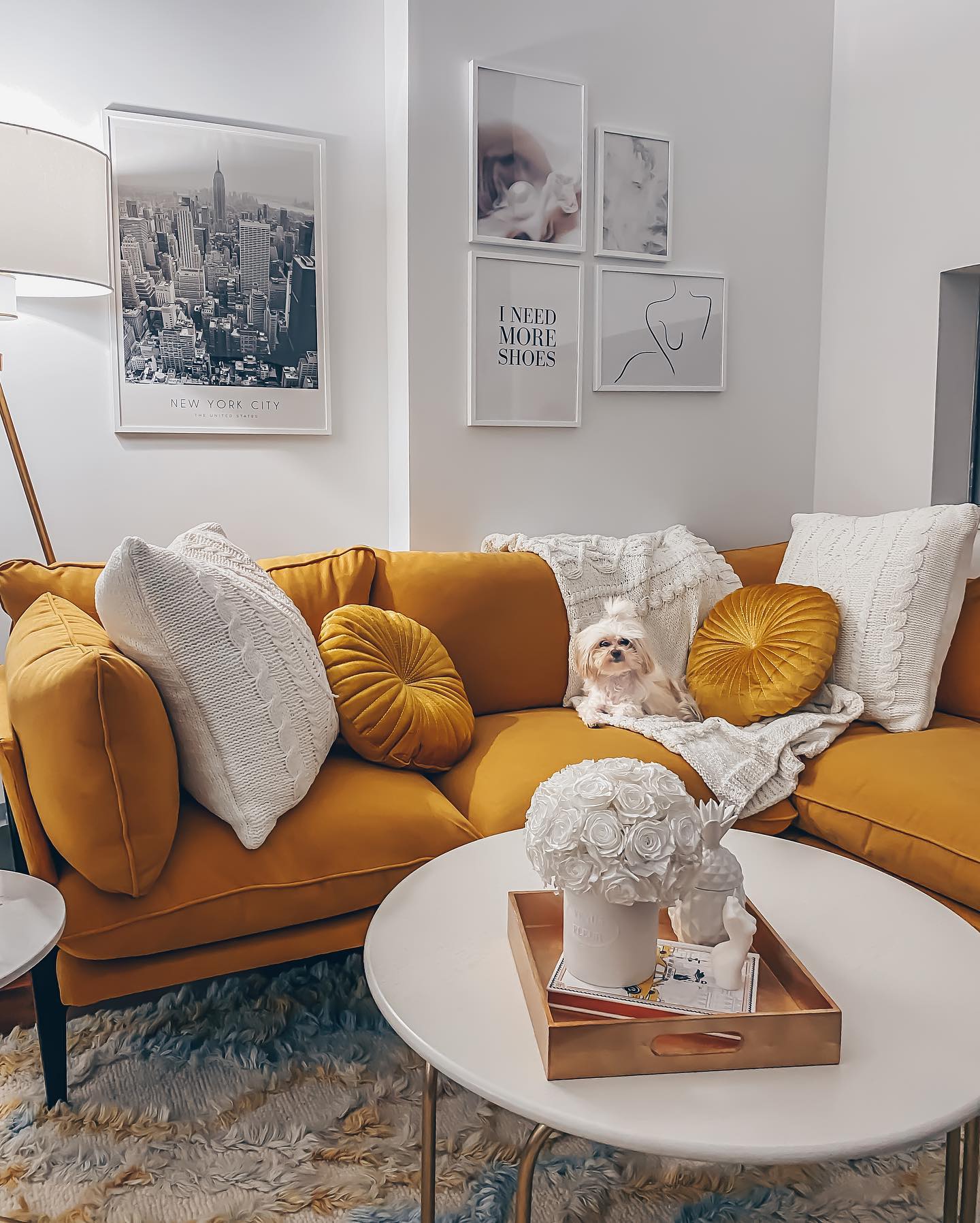 14. Soften a Mustard Sectional With Chunky White Texture