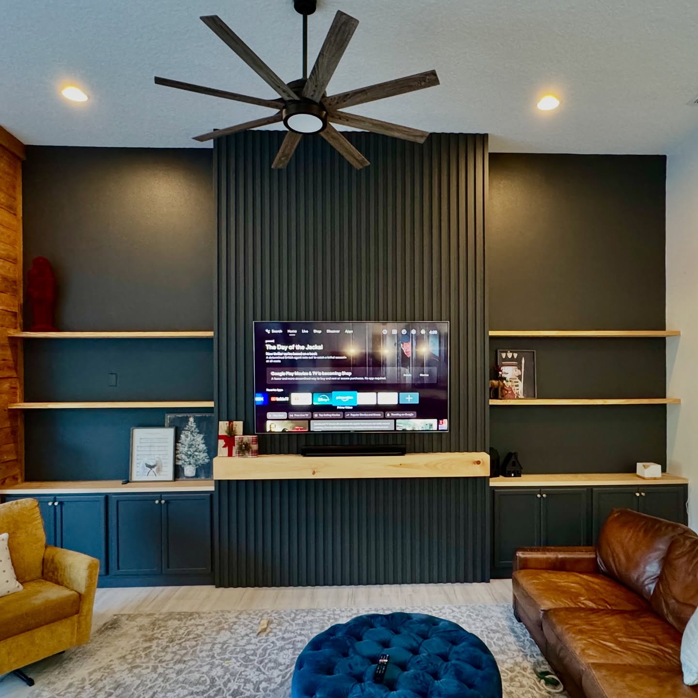 6. Combine Black Slats With Light Wood Shelves