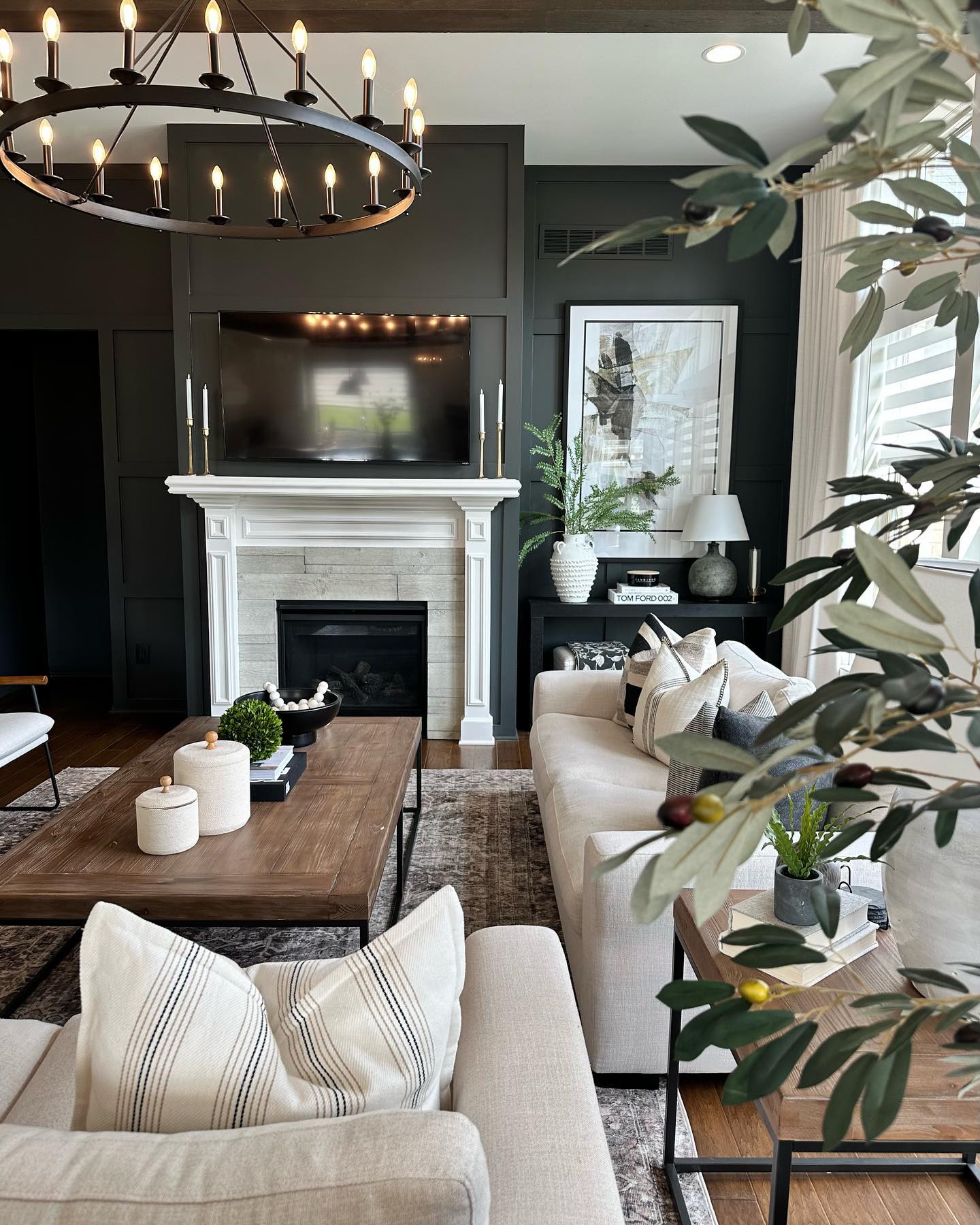8. Frame a White Fireplace With Black Walls