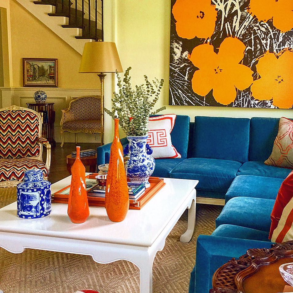 16. Link Orange Artwork With Tall Ceramic Vases