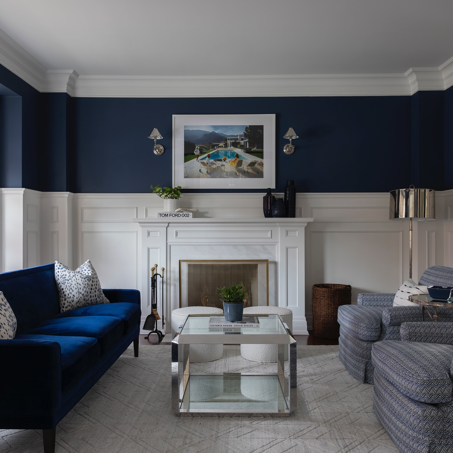 9. Balance Navy Walls With Tall White Paneling