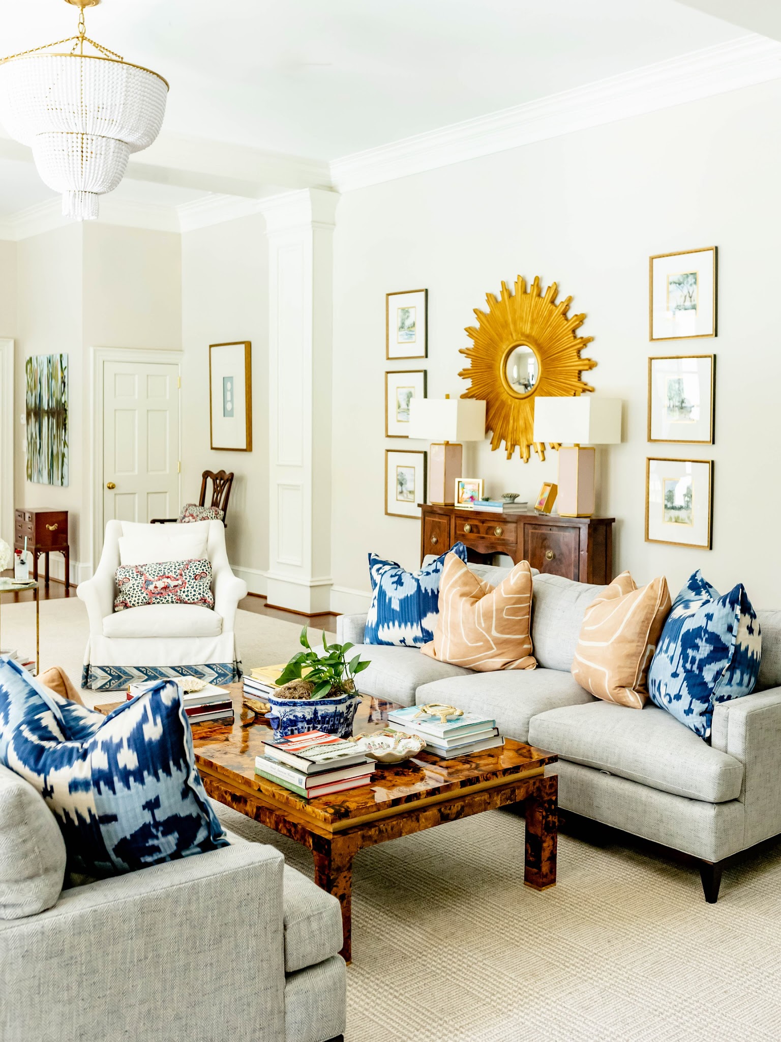 10. Use Bold Blue Pillows With Warm Wood