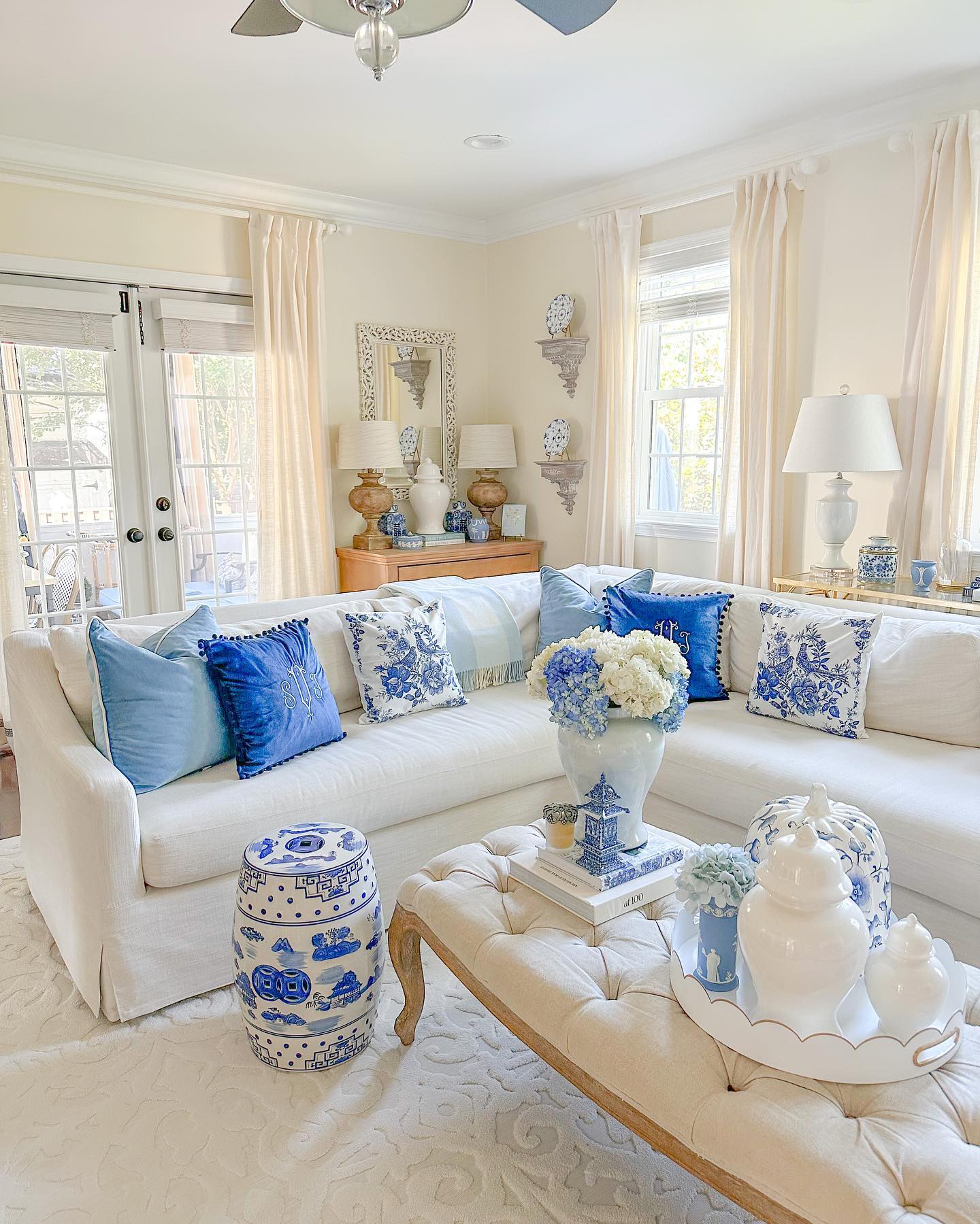11. Bring Blue and White Porcelain Into the Seating Area